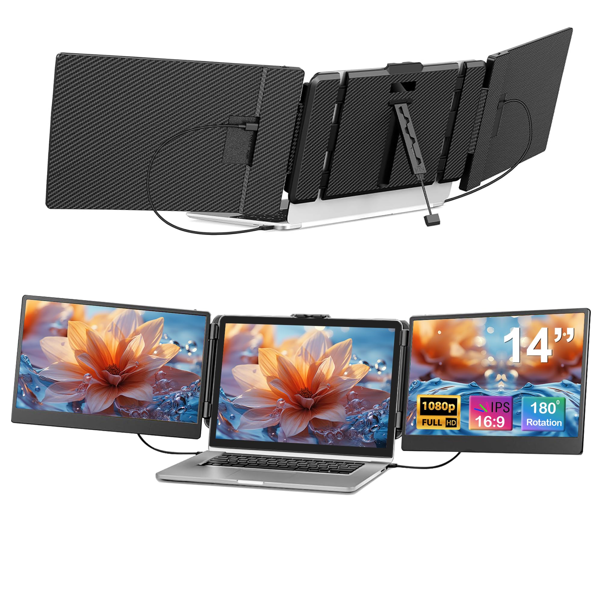 Alecewey Laptop Screen Extender 14 Inch Triple Portable Monitor Attachment Fhd 1080P Extra Screen For 13 17? Laptop With Windows