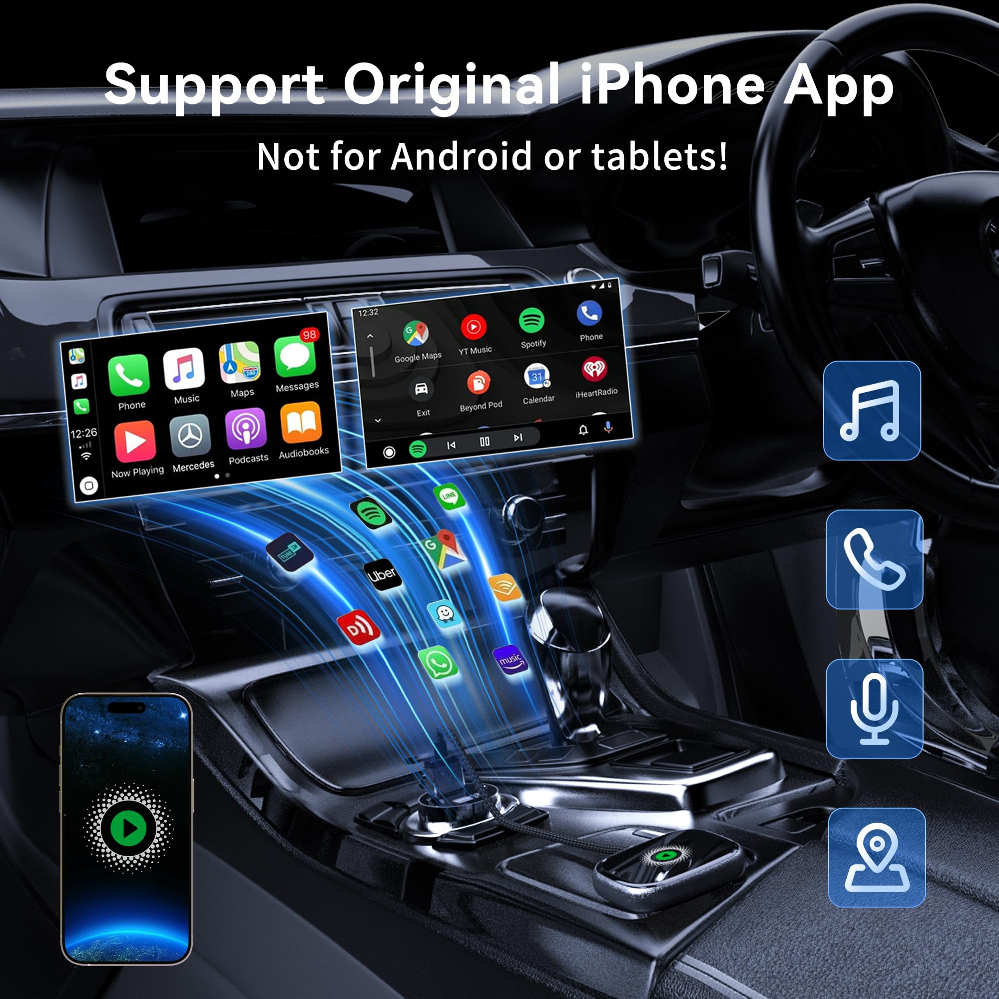 Wireless Carplay Adapter, Wireless Car Screen Adapter For Iphone Easily Upgrade Wired Carplay To Unwired Connectivity, Includes