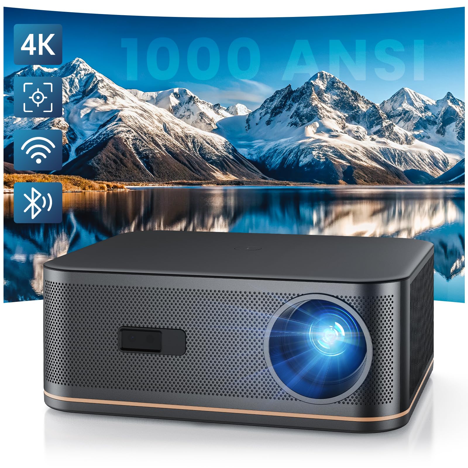 [1000 Ansi/Auto Focus] 4K Home Theater Projector With Wifi 6 And Bluetooth 5.2, Happrun 300'' Movie Projector For Indoor/Outdoor