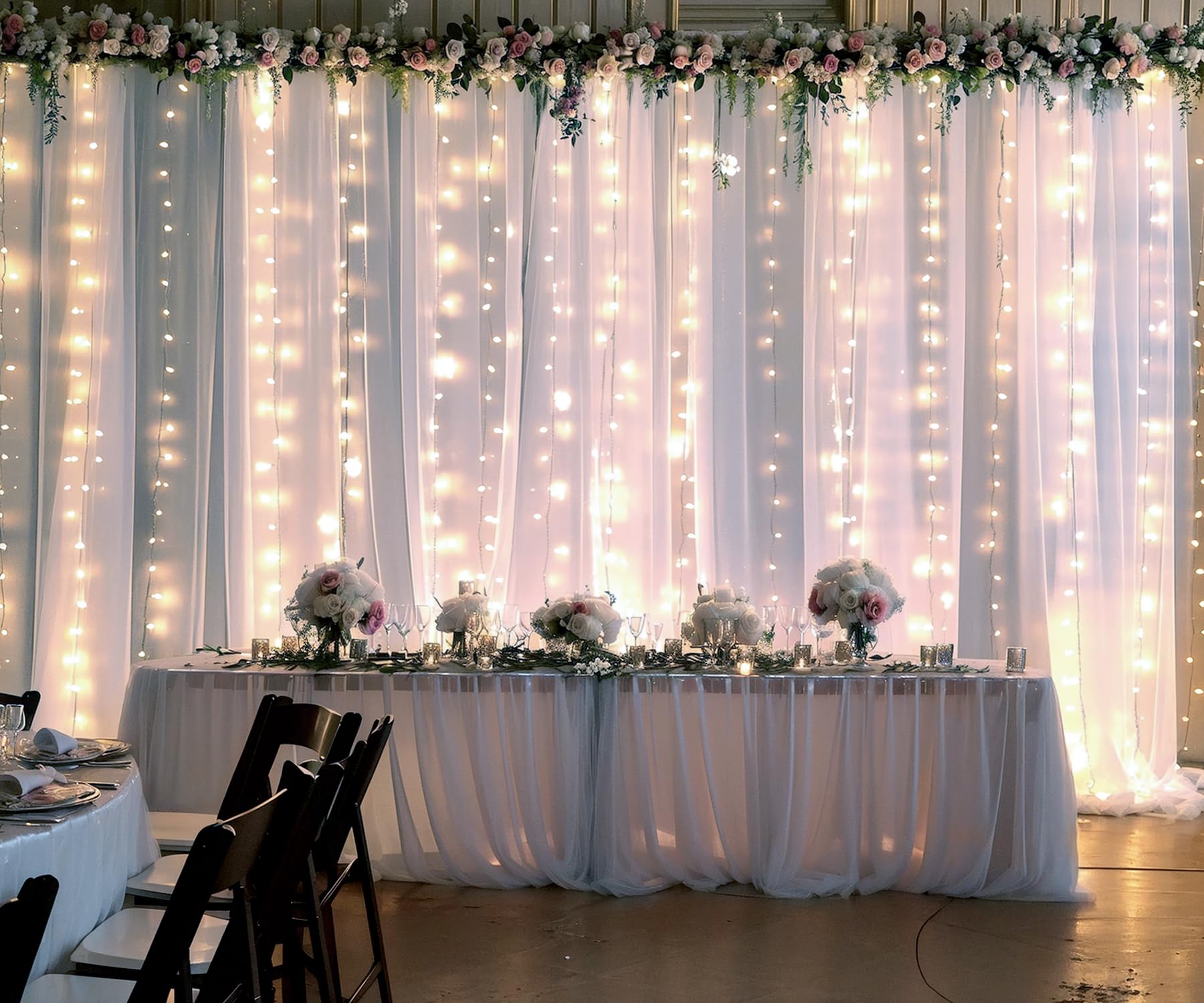 White Tulle Backdrop Curtain With Lights String For Parites 20  8Ft Sheer Backdrop Curtains White Curtain Backdrop For Wedding B