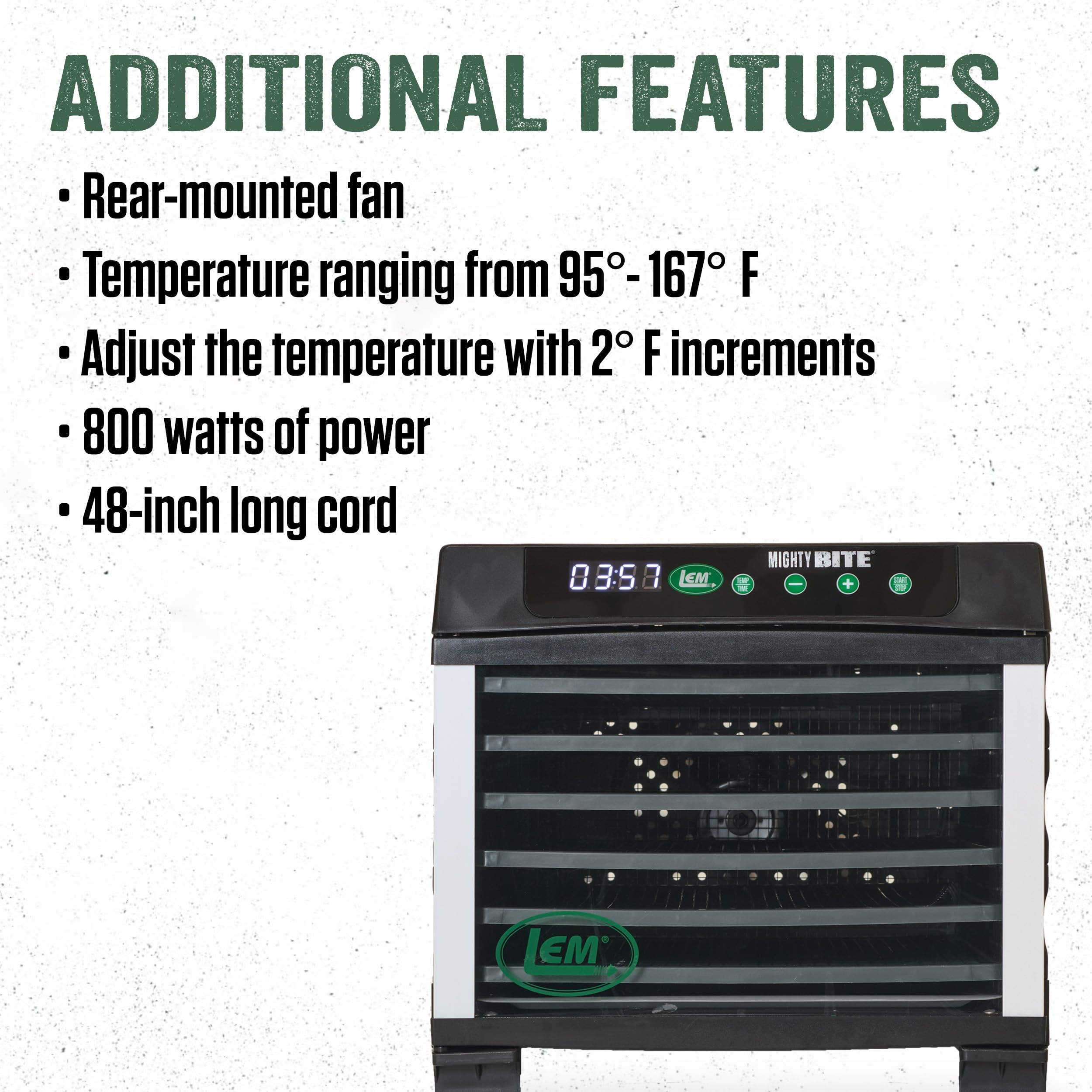 Lem Products Mightybite 6-Tray Dehydrator, Food Dehydrator For Beef Jerky, Meat, Vegetables, And Fruits, Includes Dryer Machine