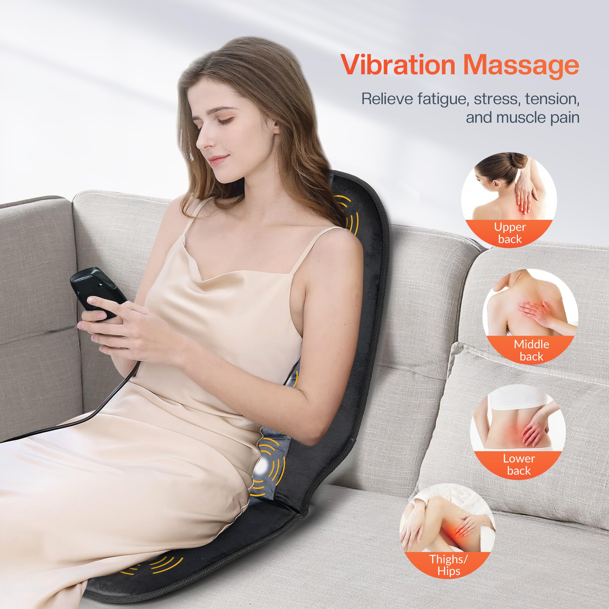 Cili Massage Chair Pad,Back Massager With Heat,Massage Seat Cushion With 10 Vibration Motors,30-60-90 Minutes Heating Options,Ch