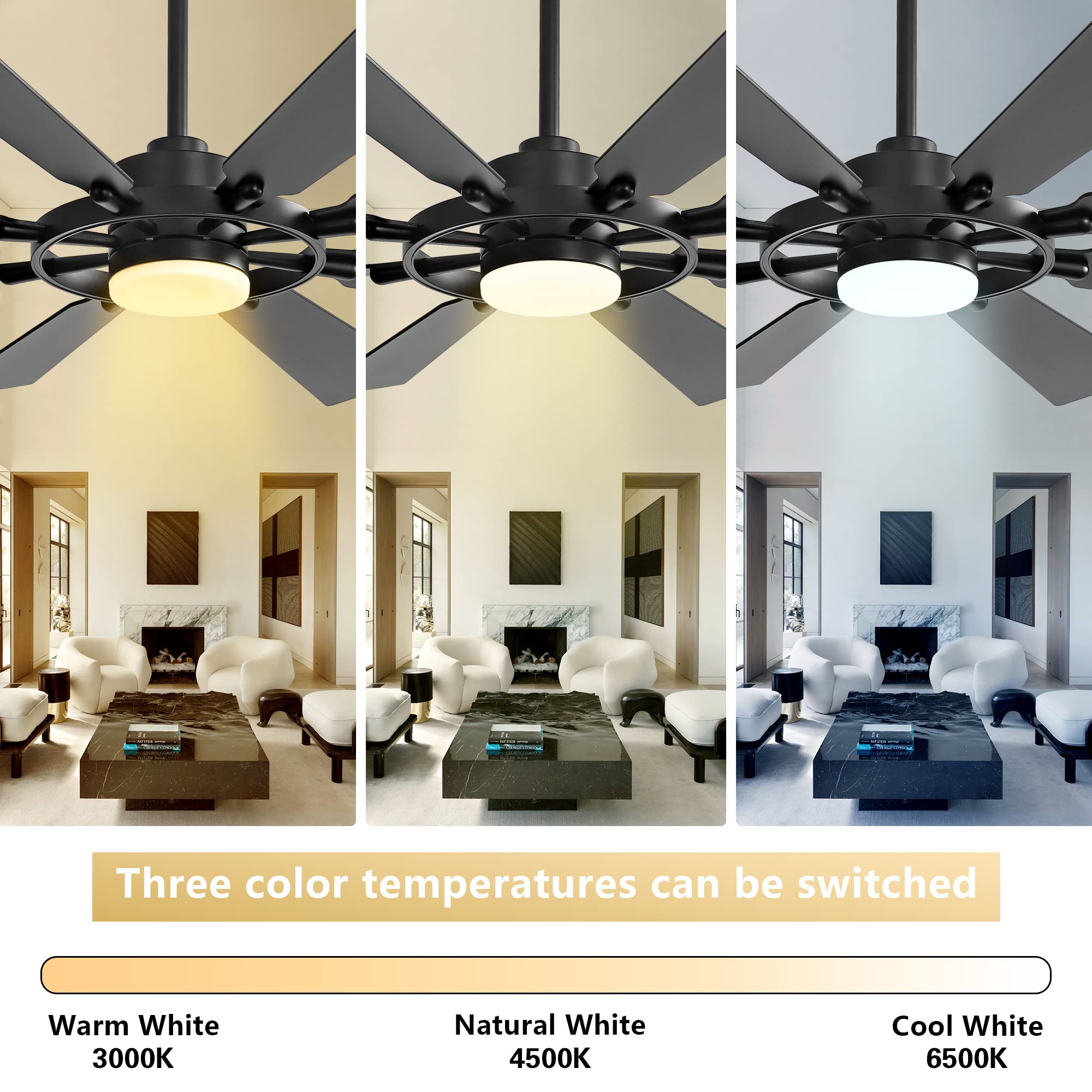 Elehinser 60'' Ceiling Fan With Lights And Remote Control, Wood 8 Blades 6 Speed Dimmable Light Noiseless Reversible Dc Motor, M