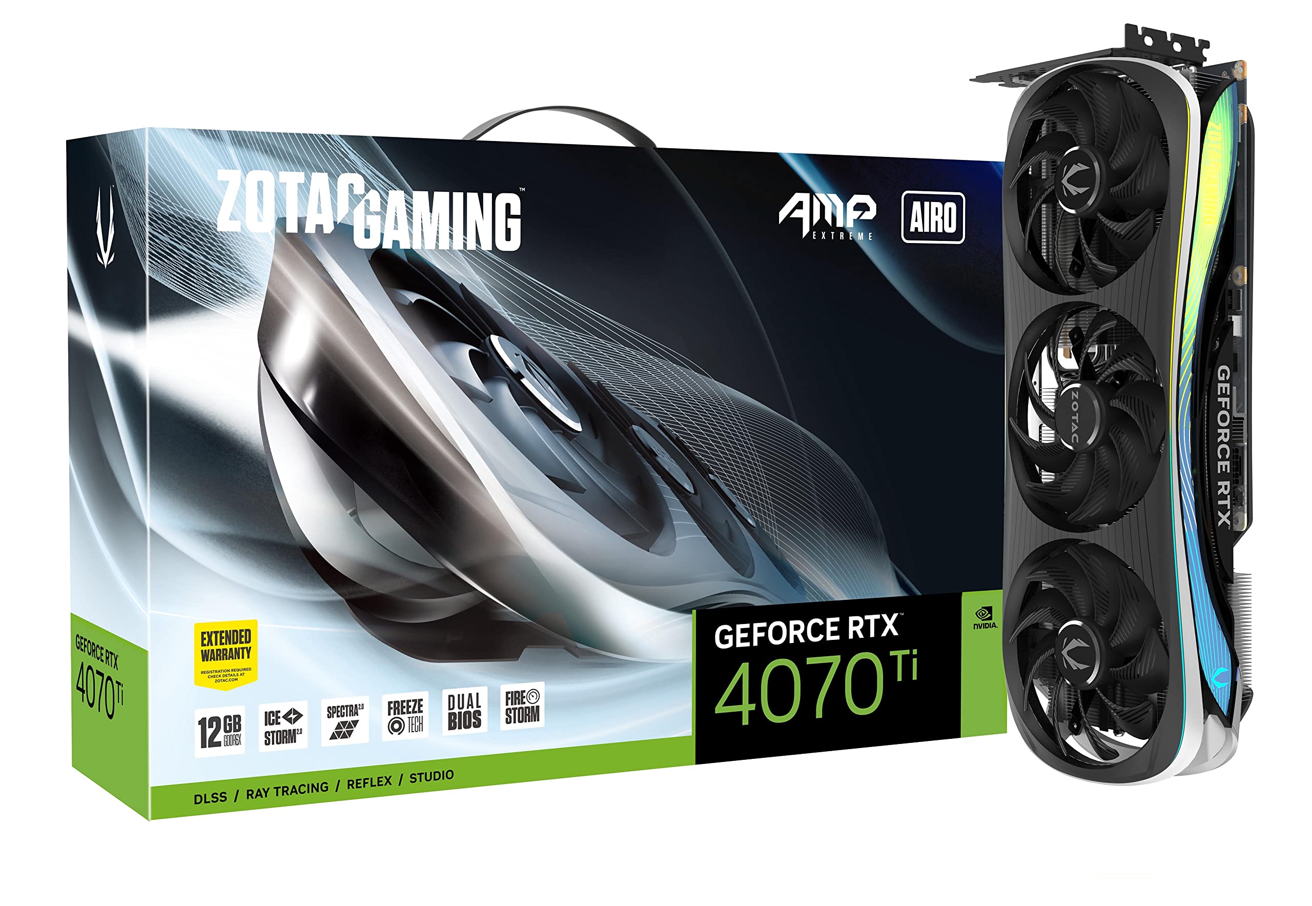 ZOTAC Gaming GeForce RTX 4070 Ti AMP Extreme AIRO DLSS 3 12GB GDDR6X 192bit 21 Gbps PCIE 4.0 Gaming Graphics Card, IceStorm 2.0
