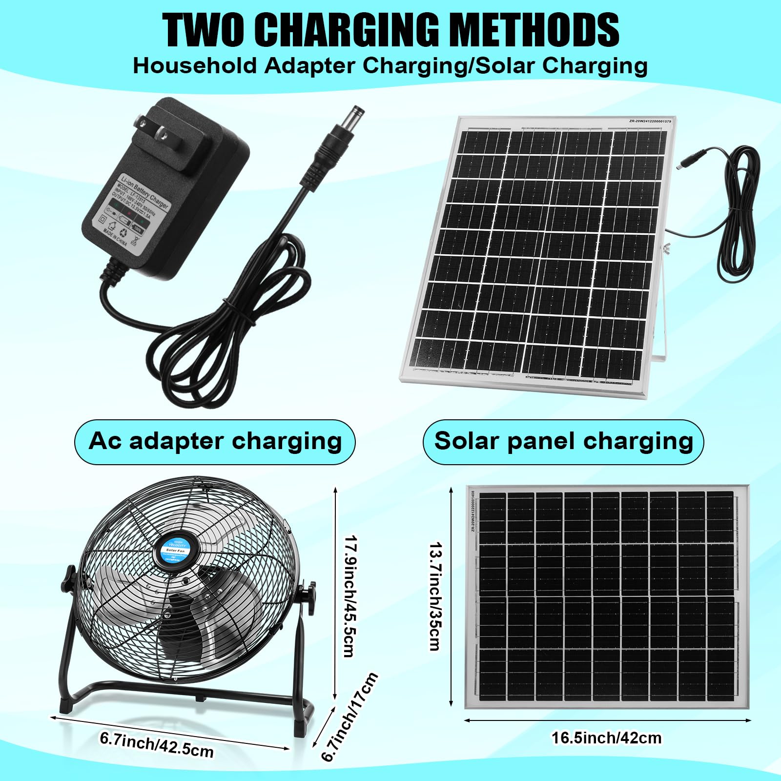 Tujoe 14 Inch Solar Panel Powered Fan, 2 In 1 Solar Panel Or Ac Charger Powered Fan 12W 9V Portable For Chicken Coop Greenhouse