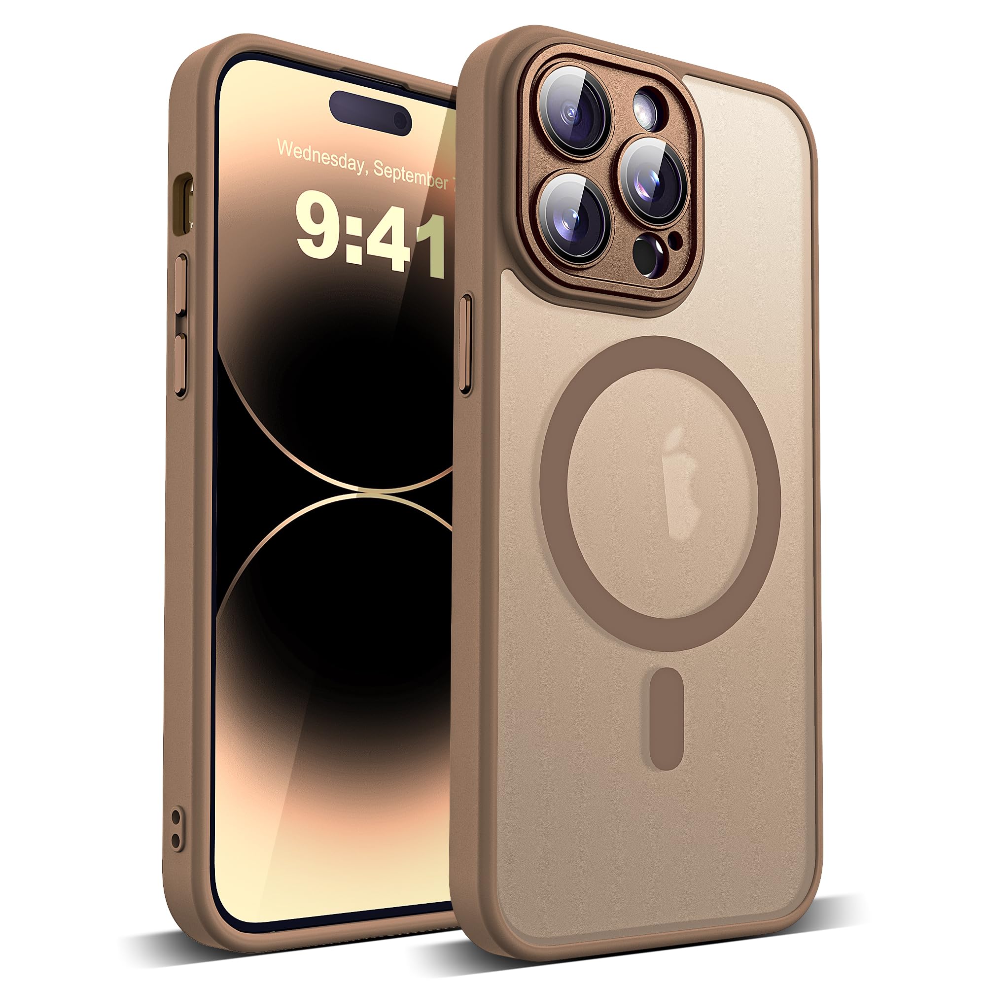 YEMORAN Compatible with iPhone 14 Pro Case with Built-in Camera Lens Protector Translucent Magnetic 14 Pro Phone Case 6.1 [Compa