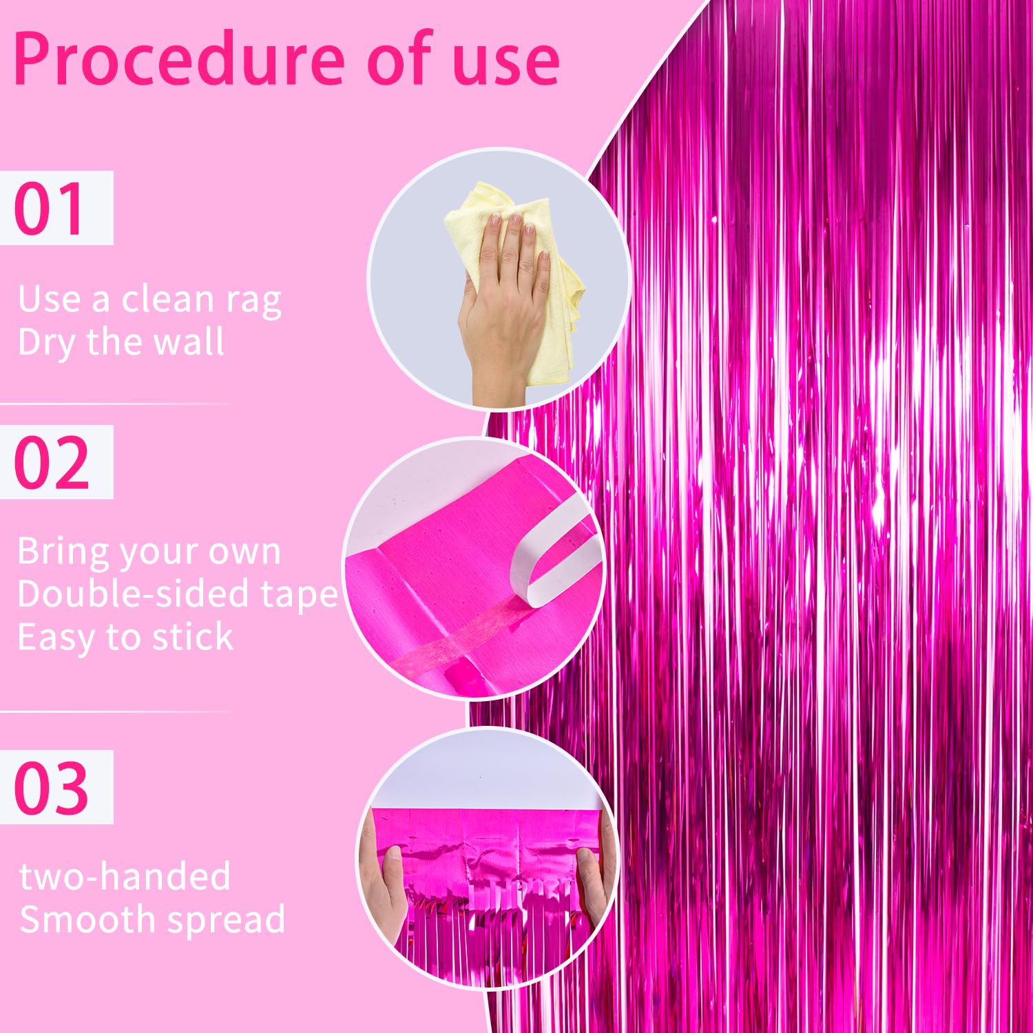Yukl Hot Pink Curtains Fringe Backdrop Hot Pink Streamers Party Decorations 2Pack 3.3*8.2Ft Hot Pink Birthday Decorations Tinsel