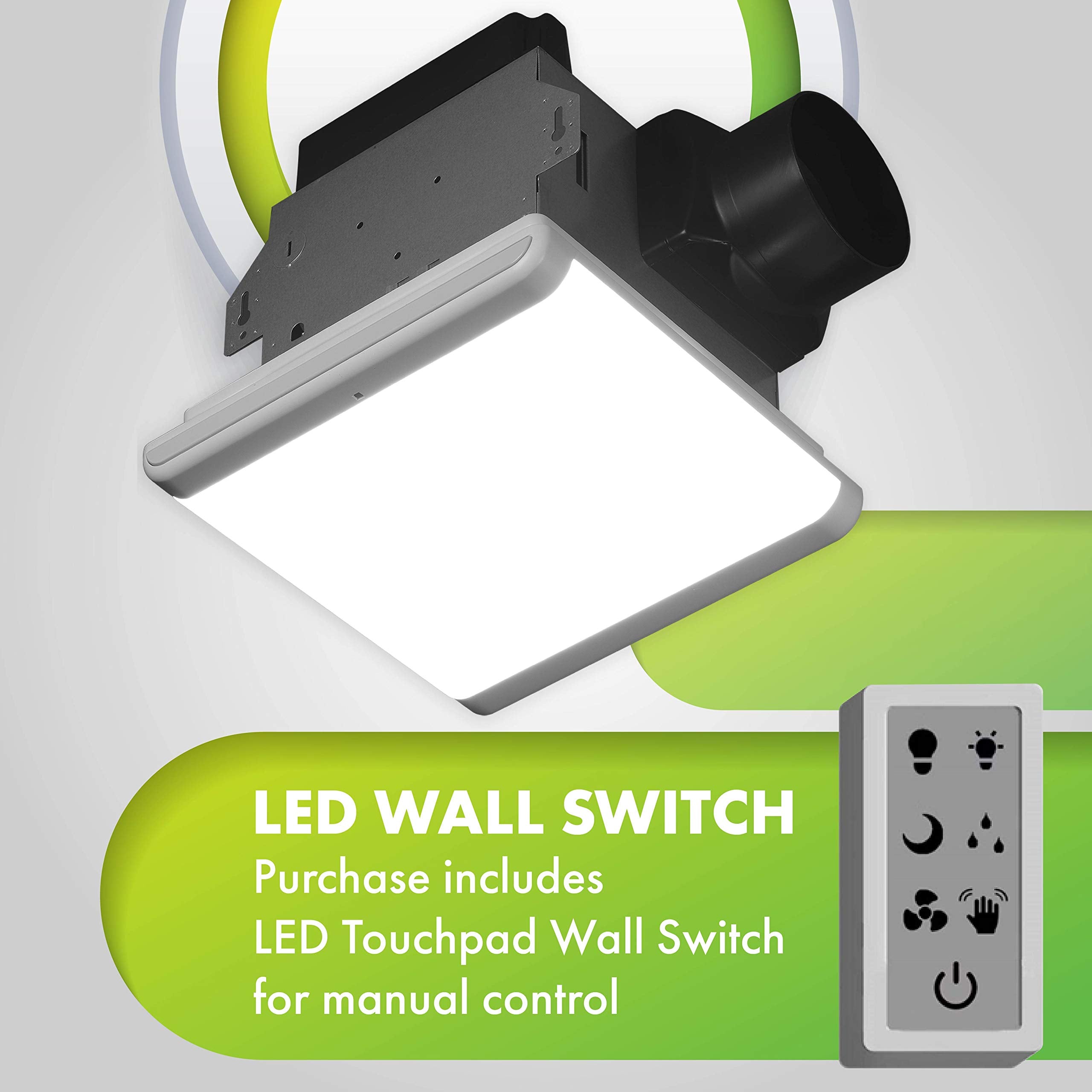 Homewerks 7146 80 Ms Bathroom Fan Integrated Dimmable Led Light Humidity Sensor Exhaust Ventilation 1.5 Sones 80 Cfm, Smart Moti
