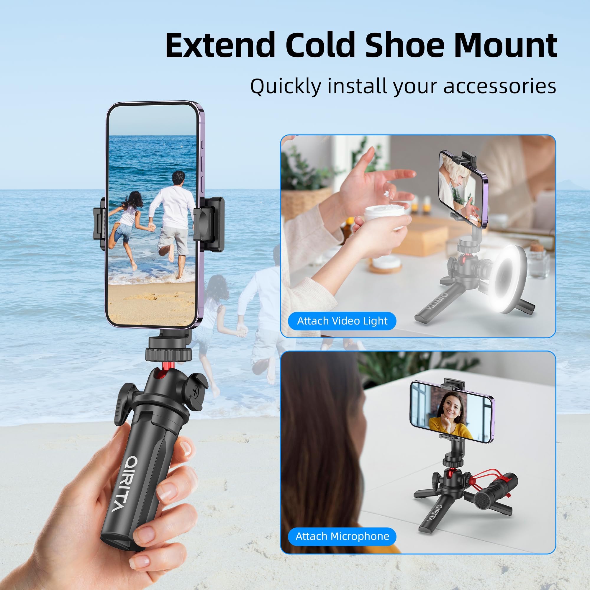 Mini Tripod & Desk Stand, 360 Rotatable Small Tripod Stand With Phone Holder & Cold Shoe, Selfie Stick Travel Tripod For Iphone/