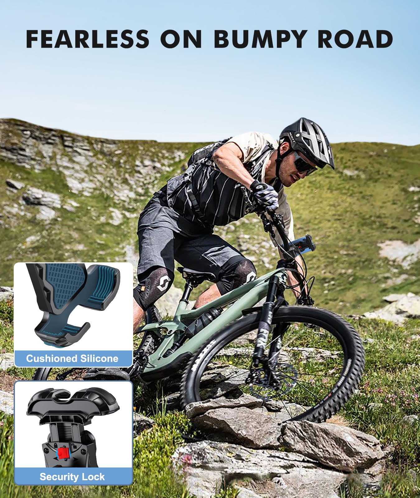 Zewdov Motorcycle Phone Mount - 360° Rotatable, Anti-Drop, Fits 4.7-6.7" Phones, Black, Model B6C, Durable Plastic,