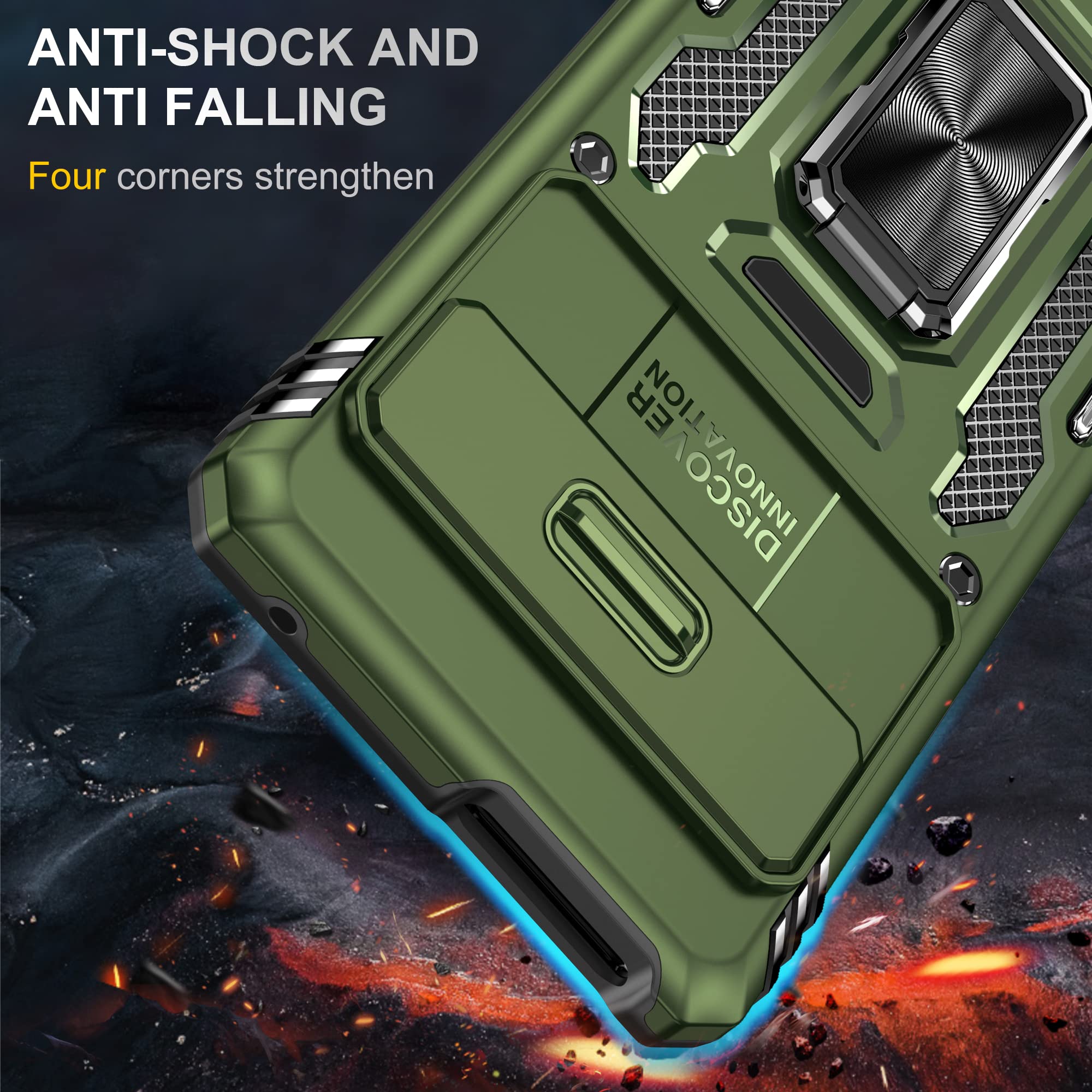 ZMPHG Pixel 7 5G Shockproof Case with Ring Kickstand Camera Cover TPU PC Olive Green