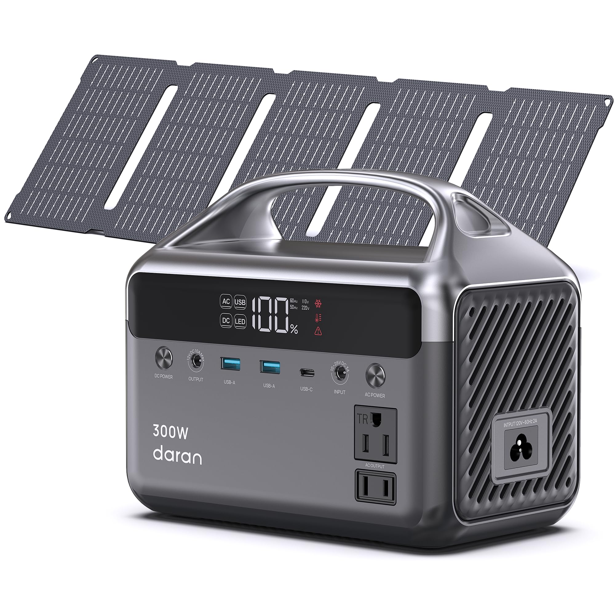 Portable Power Station 300W, 192Wh LiFePO4 Battery Solar Generator with 40W Solar Panel & 2 AC Outlets 110V/ 600W Surge, Power B