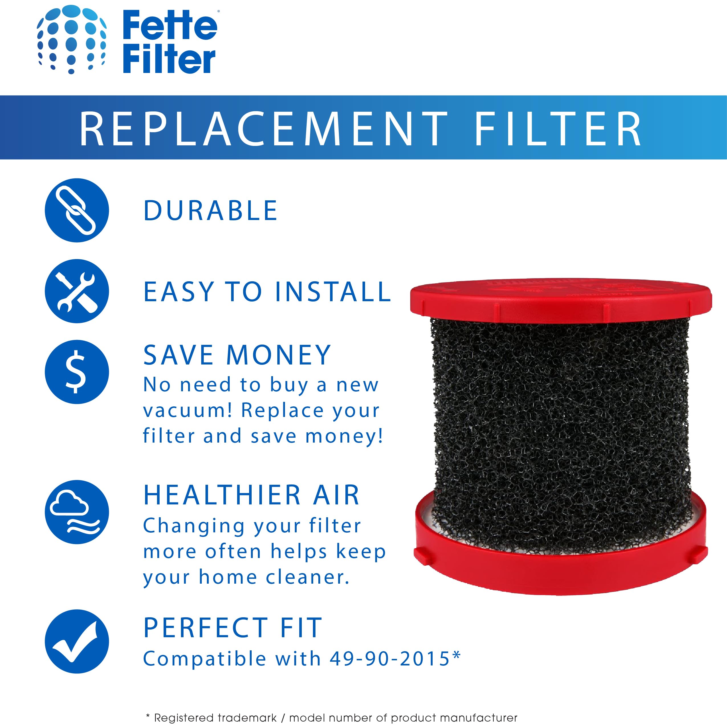 Fette Filter   Foam Filters Compatible With Milwaukee 49 90 2015 Wet/Dry Vacuums 0880 20, 0960 20 & 0970 20   Pack Of 4