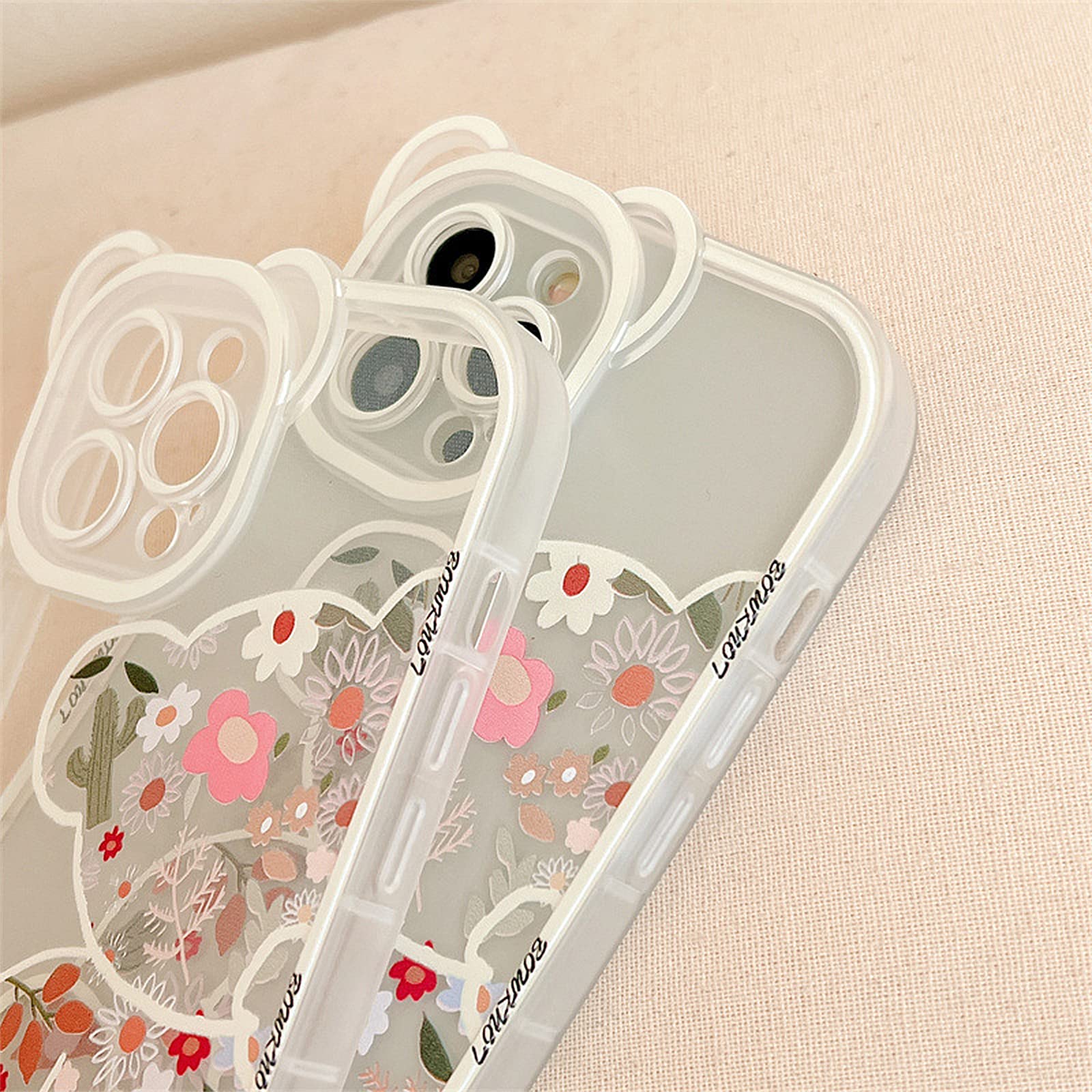 Aitipy Compatible With Iphone 12 Case, Cute Flowers Floral Bear Cover With Lovely Wrist Strap Bracelet Chain For Girls Women, Cl