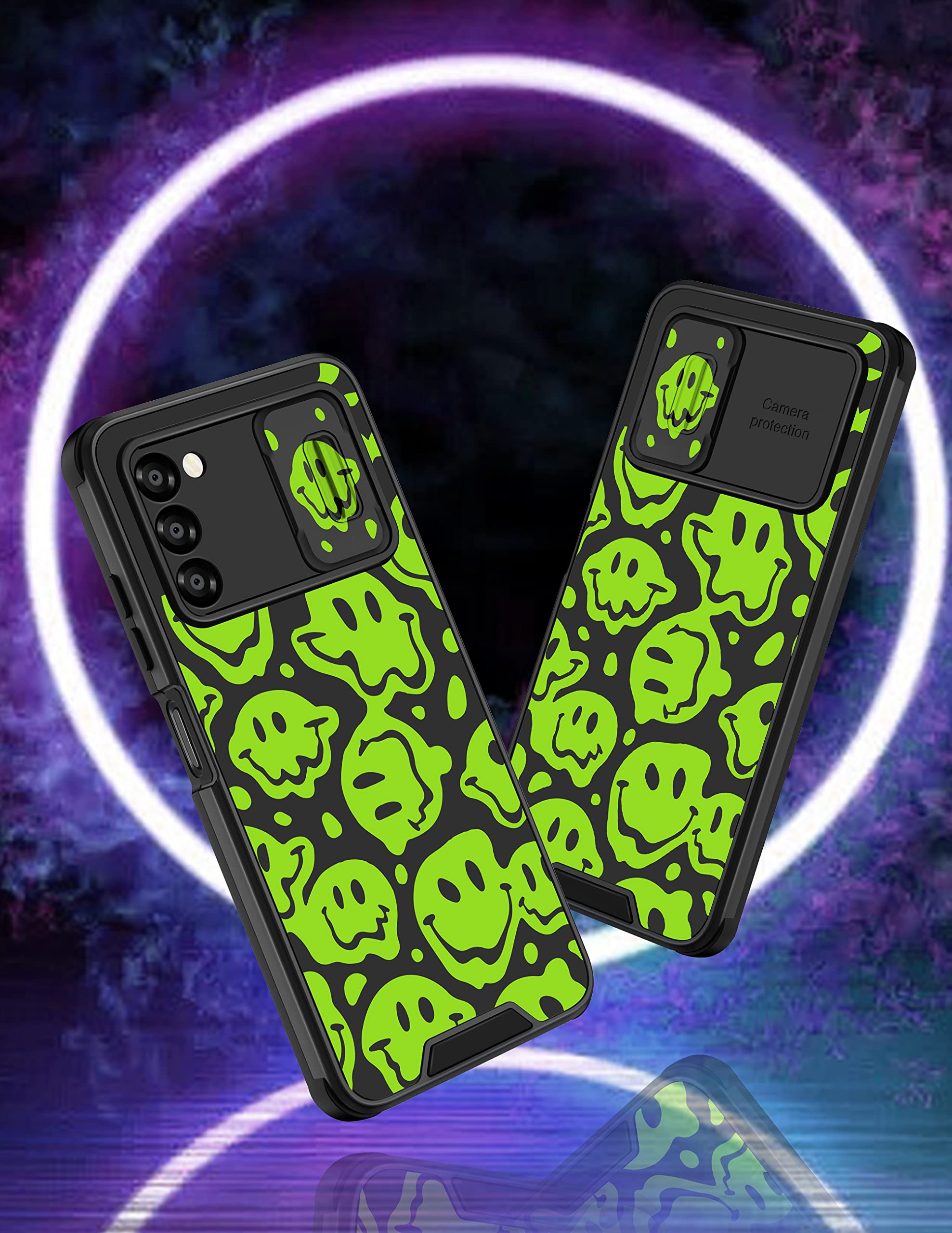 Goocrux For Samsung Galaxy A03S Case For Girls Women Smiley Face Kawaii Cute Girly Phone Cover Preppy Green Smile Design Aesthet