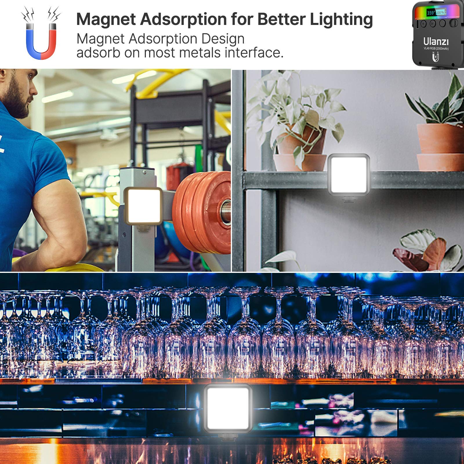 Ulanzi Vl49 Rgb Video Lights, Led Camera Light 360 Full Color Portable Photography Lighting W 3 Cold Shoe, 2000Mah Rechargeable