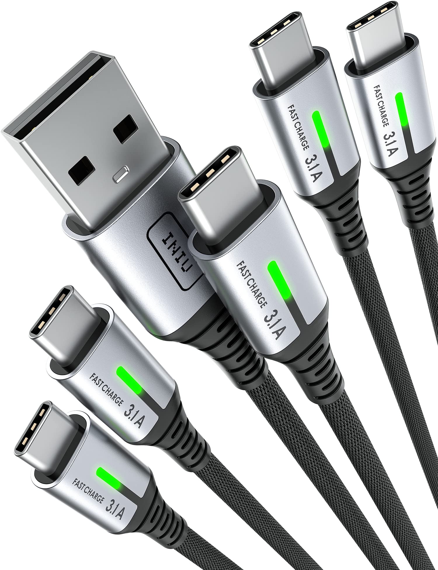 Usb C Cable, Iniu [5 Pack 3.1A] Qc Fast Charging Usb Type C Cable, Nylon(1.6+3.3+3.3+6.6+6.6Ft) Phone Charger Usb A To Usb C Cable For Samsung Galaxy S21 S20 S10 Plus Note 10 Lg Google Pixel Iphone 15