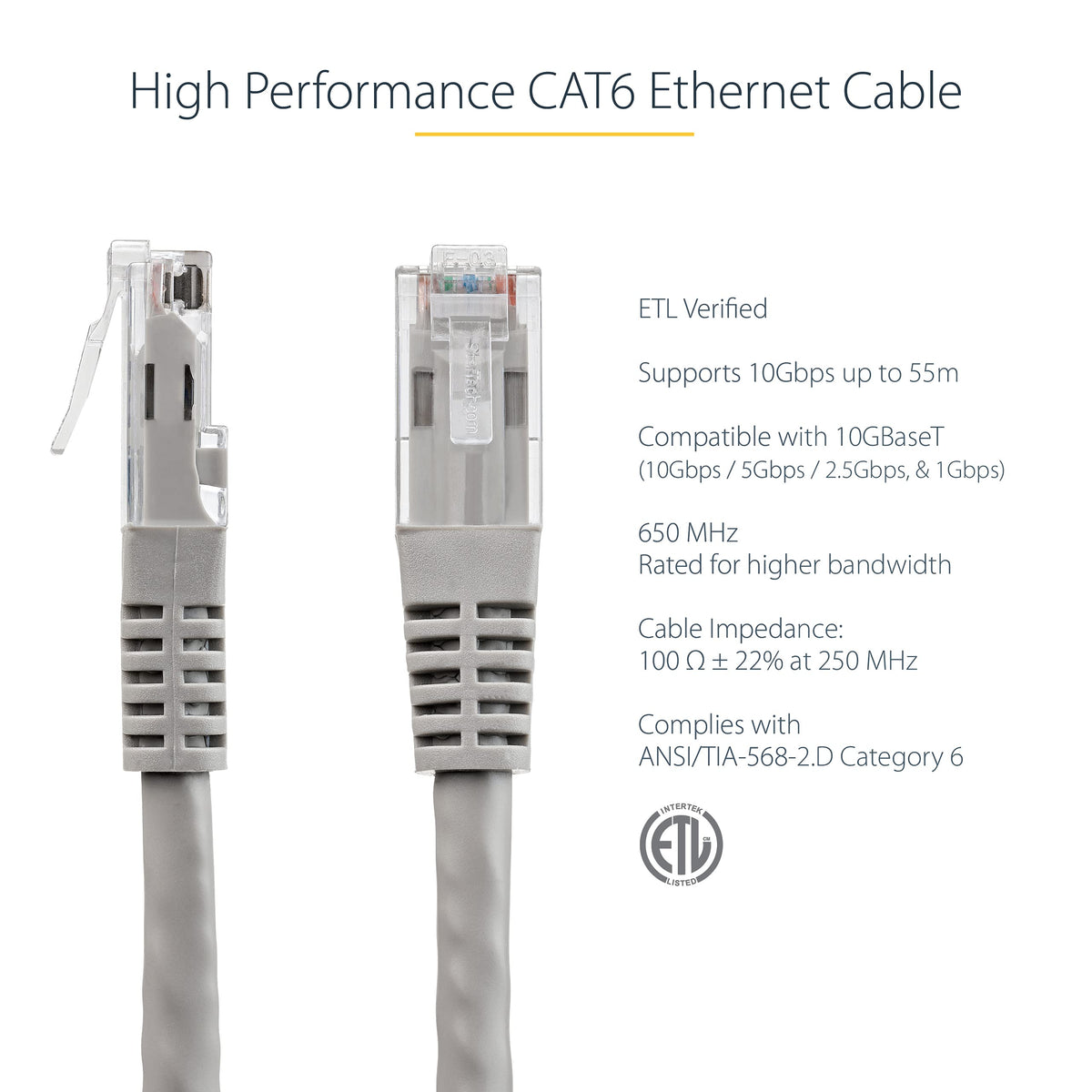 Startech.Com 25Ft Cat6 Ethernet Cable Gray Cat 6 Gigabit Ethernet Wire ...