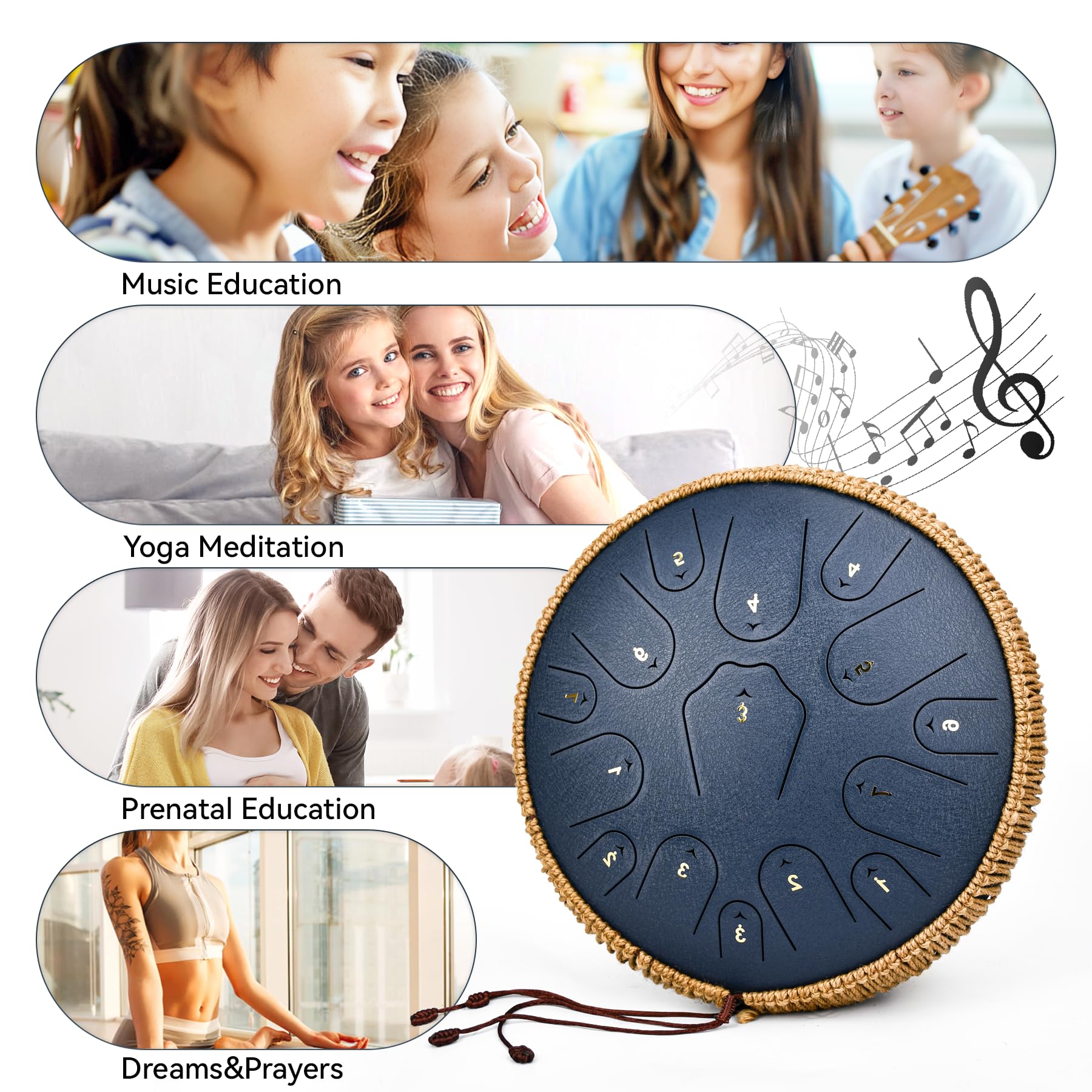 Steel Tongue Drum Qingshi 15 Notes 14 Inch Steel Drum Instrument For Adults, Steel Handpan Drums With Handpan Drum Mallet, Music