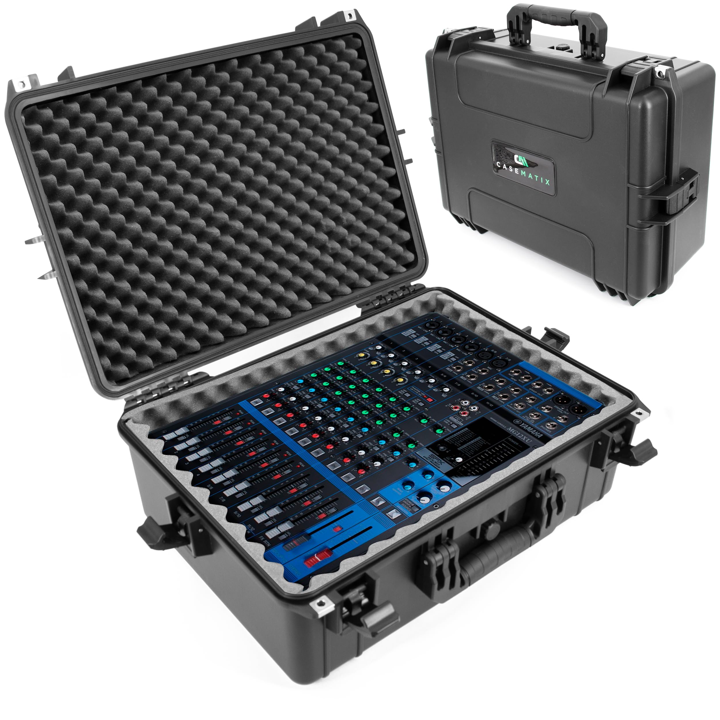 CASEMATIX Mixer Carry Case Compatible with Yamaha MG12XU 12 Channel Mixing Console and More - IPX7 Waterproof Hard Shell Sound B