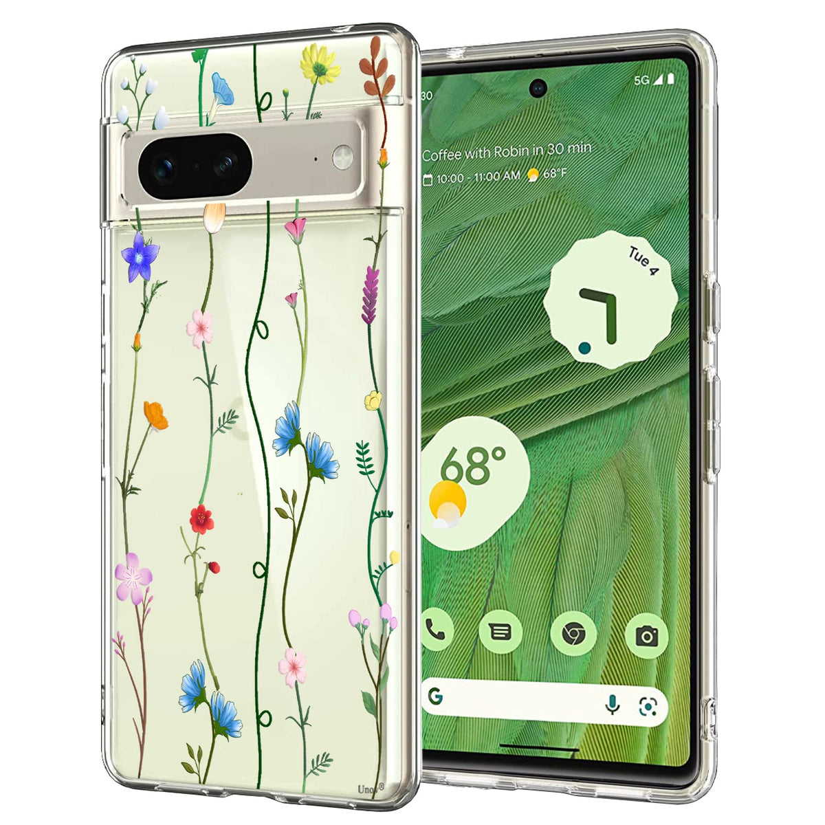 Unov Compatible With Pixel 7 Case Clear With Design Soft Tpu Shock Absorption Slim Embossed Pattern Protective Back Cover For Pi