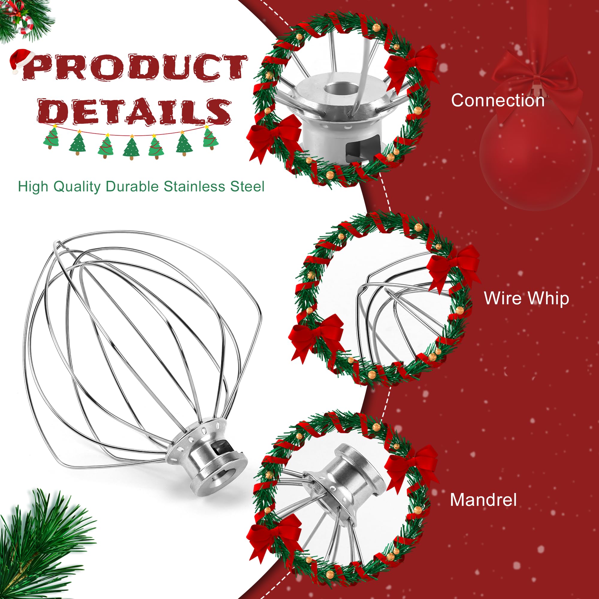 Kn256Ww 6 Wire Whip Kitchen Mixers Attachment Fits For 6 Quart Bowl Lift Stand Mixer Accessory Replacement,Stainless Steel Whisk