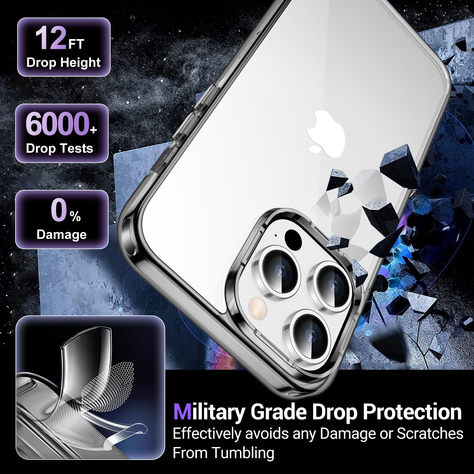 Temdan Designed For Iphone 15 Pro Max Case Clear, [Non Yellowing] [Military Grade Drop Protection] Slim Thin Shockproof Protecti