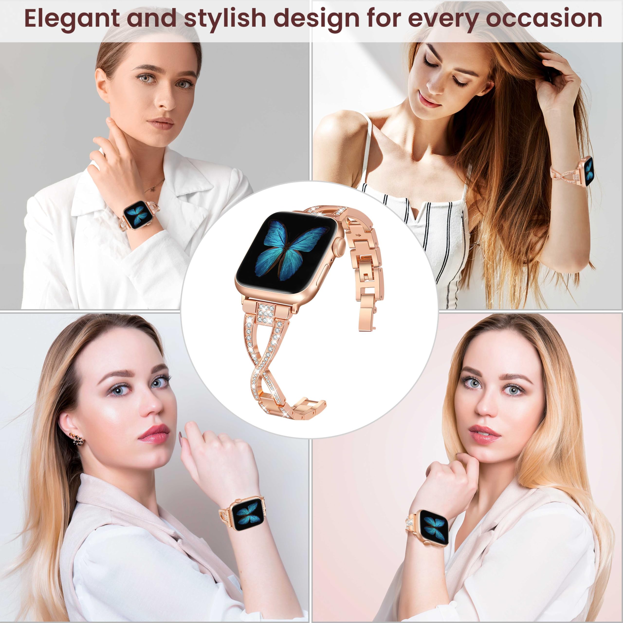 Jfdragon Bands For Apple Watch 38Mm 40Mm 41Mm 42Mm(Series10) Women Series 10 9 8 7 6 5 4 Se Iwatch Band Bling Metal Bracelet Fan