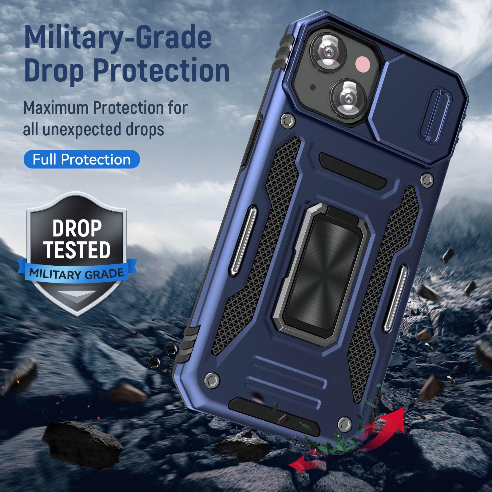 Sefing Case For Iphone 15 Plus Phone Case Iphone 15 Plus Case With Camera Lens Cover, With Ring Holder Kickstand, Fit Magnetic C