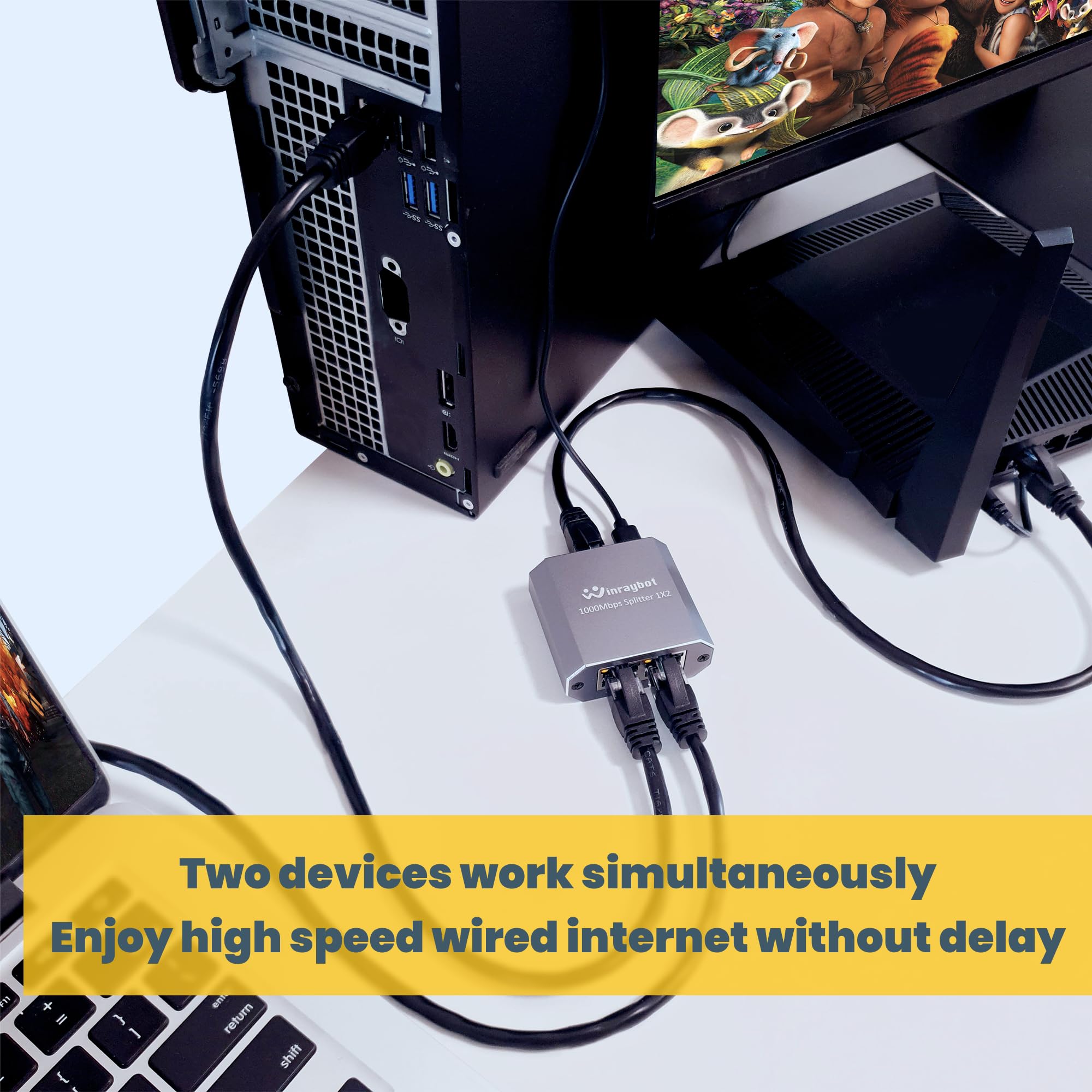 Ethernet Splitter,Ethernet Splitter 1 To 2,Ethernet Switch 2 Port 1000Mbps,Lan Splitter,Ethernet Cable Splitter, Lan Rj45 Port W