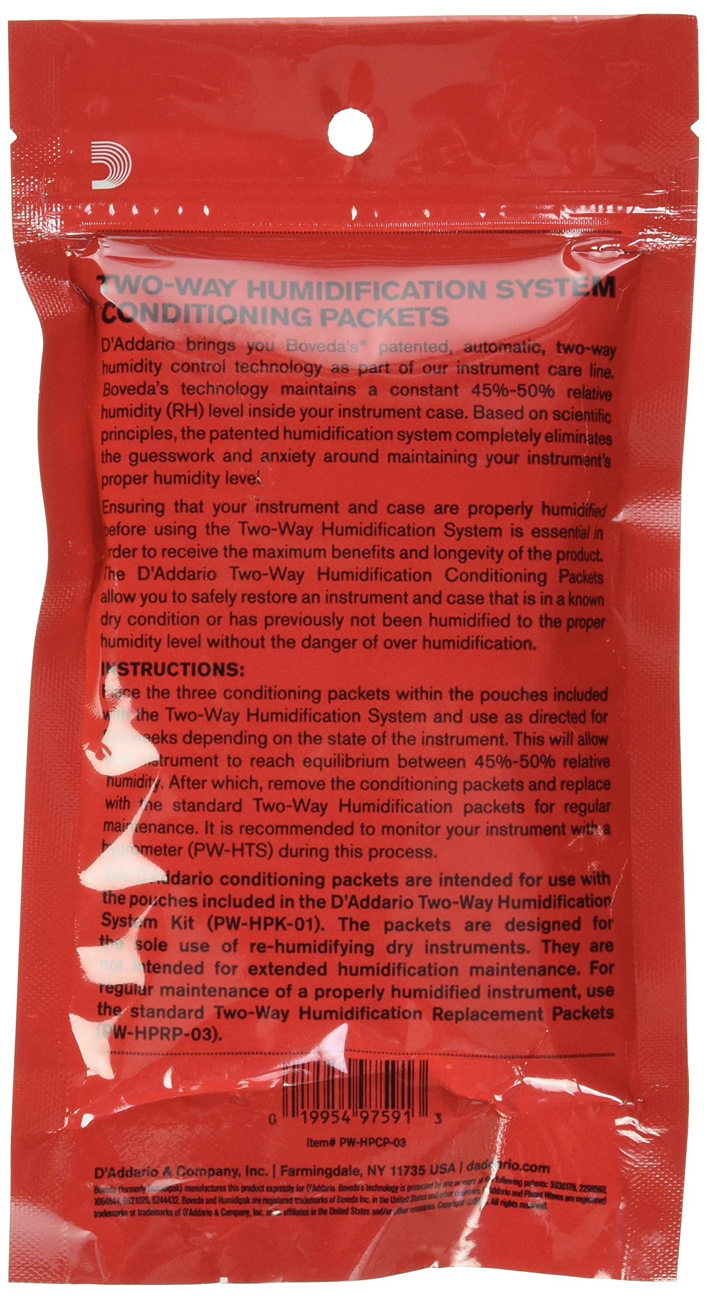 D'Addario Accessories D'Addario Guitar Humidifier Packs   Two Way Humidification System Conditioning Packets   For Restoring To Proper Guitar Humidification Level   3 Restore Conditioning Packets