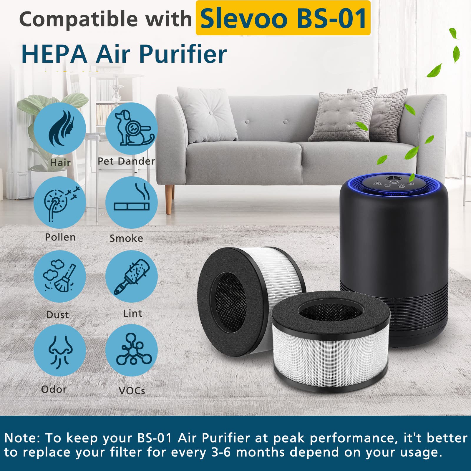 Bs 01 True Hepa H13 Replacement Filter Compatible With Slevoo Bs 01 Air Purifier, 3 In 1 Hepa Filter Replacement For Slevoo Air