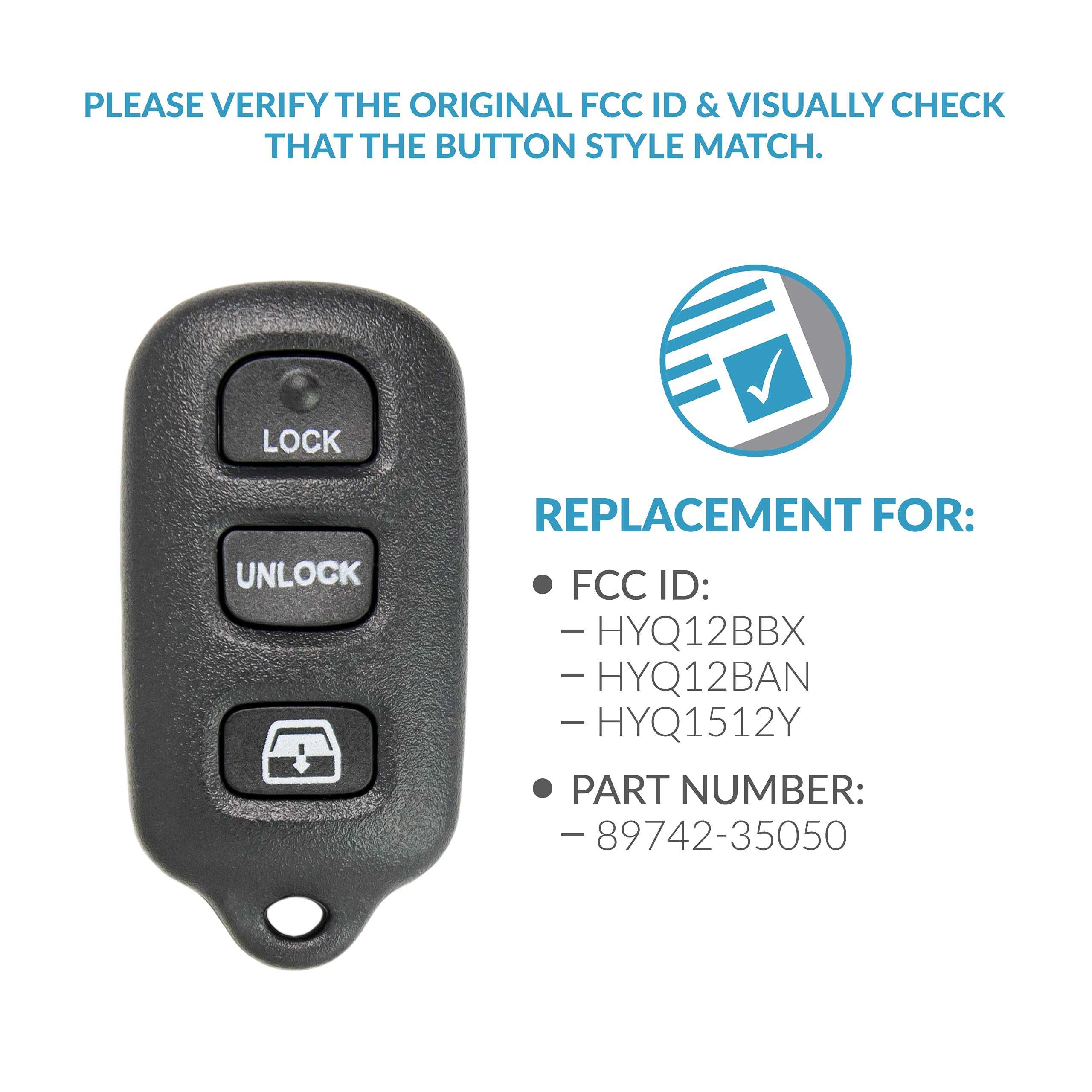 Keyless2Go Replacement For New Keyless Entry Remote Car Key Fob 4 Button Fcc Hyq12Bbx Hyq12Ban