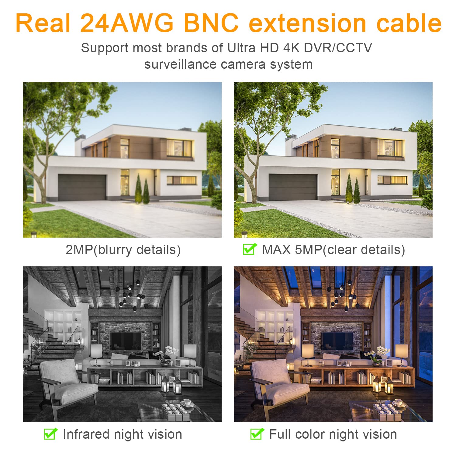 Bnc Cable 200Ft All In One Siamese Bnc Video And Power Security Camera Cable Bnc Extension Wire Cord With 2 Female Connectors Fo