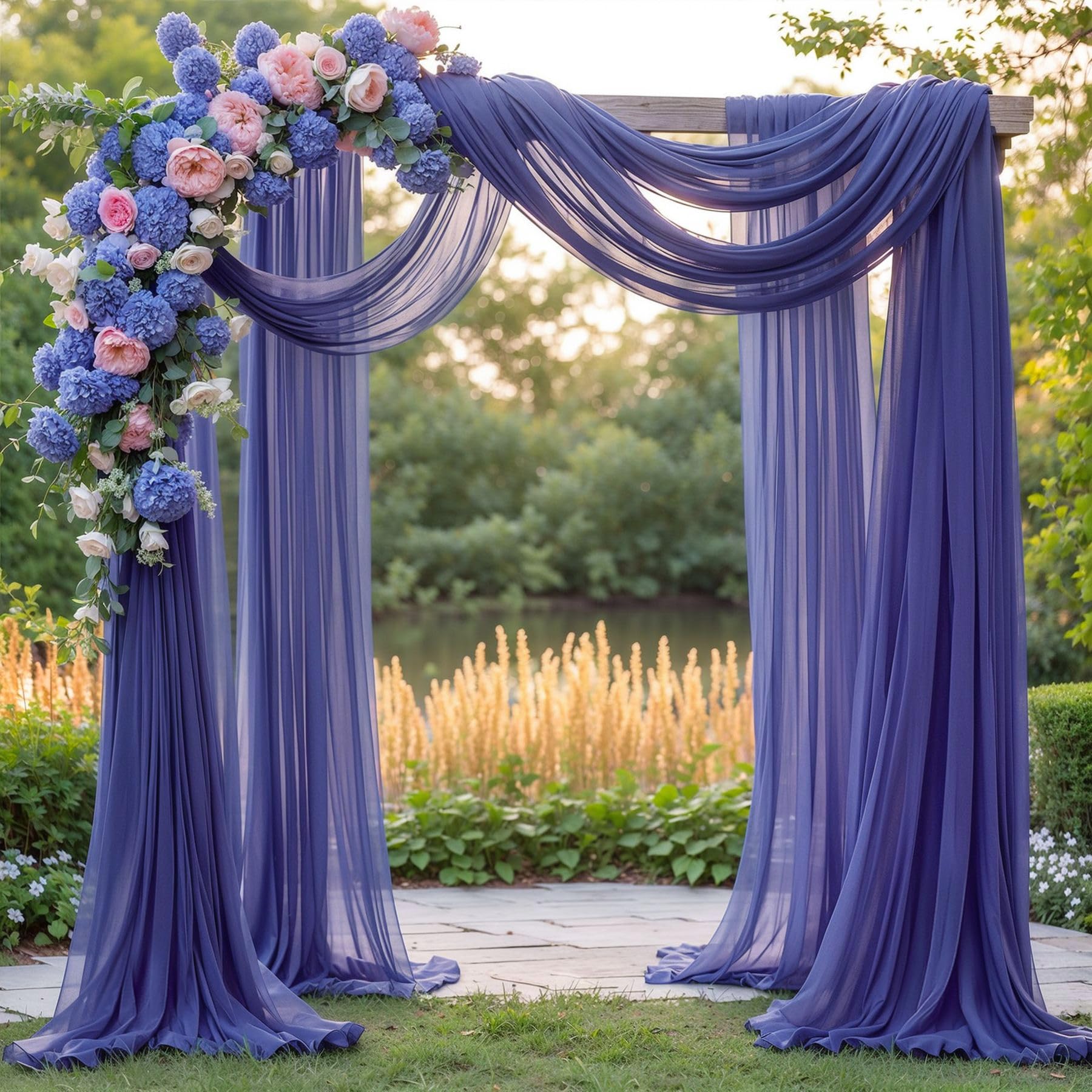 Wedding Arch Draping Fabric, 1 Panel 6 Yards Wedding Backdrop Curtains For Ceremony Navy Blue Sheer Fabric Curtains For Party Ce