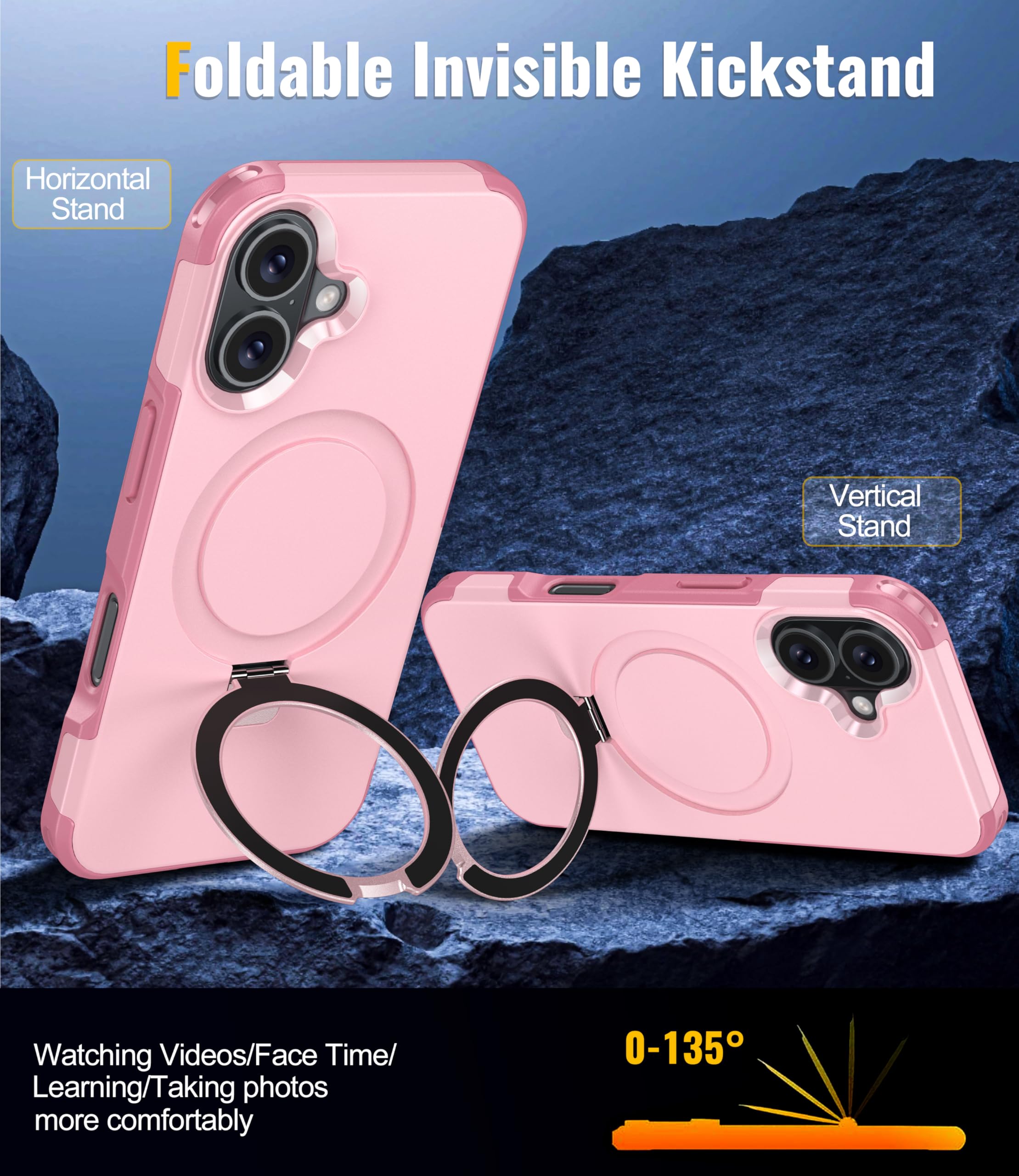 Oterkin Magnetic For Iphone 16 Case Compatible With Magsafe [Foldable Invisible Stand][Tempered Glass Screen Protector & Hd Came