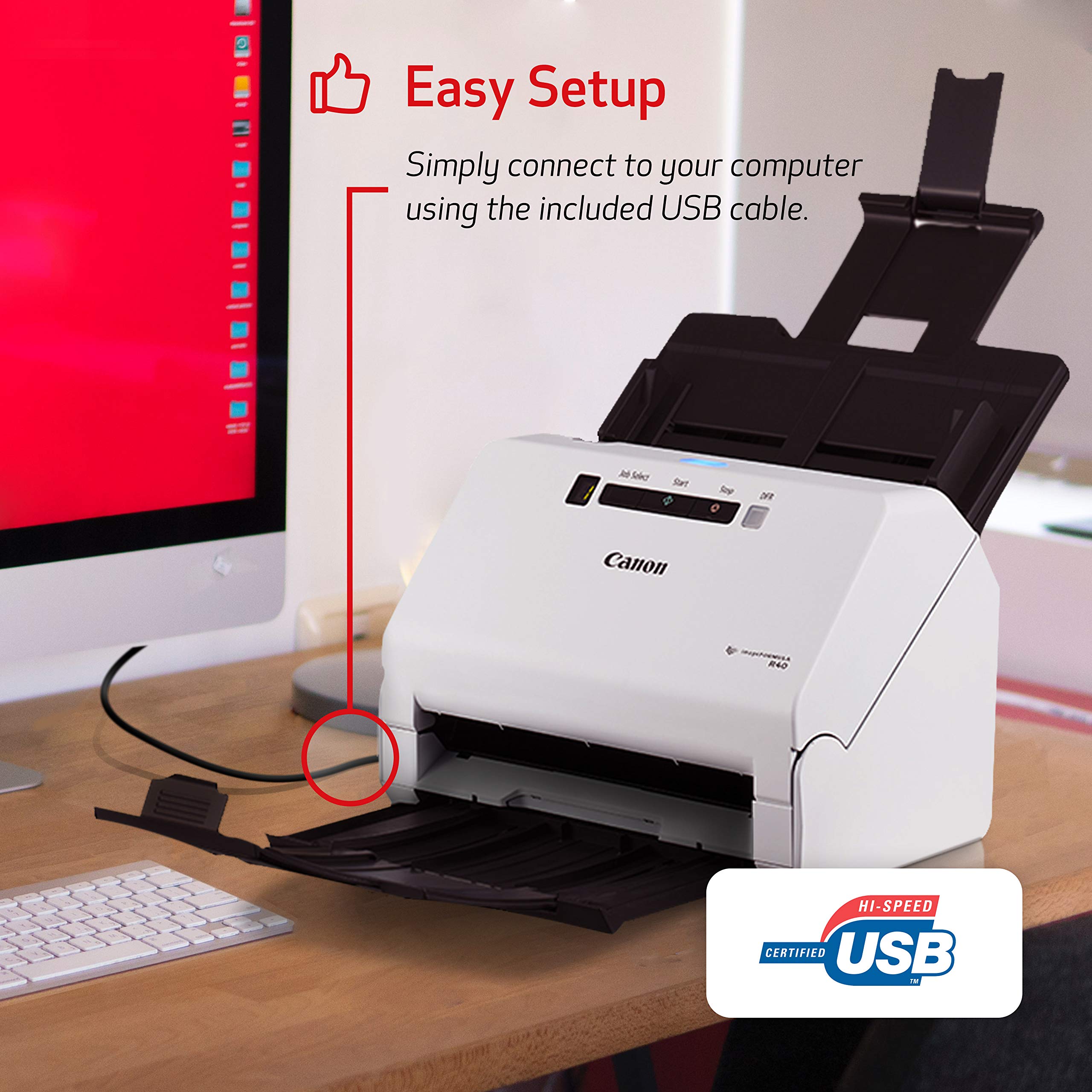 Canon imageFORMULA R40   Office Document Scanner, Windows and Mac, Duplex Scanning, Easy Setup, Scans a Wide Variety of Documents, Scans to Cloud