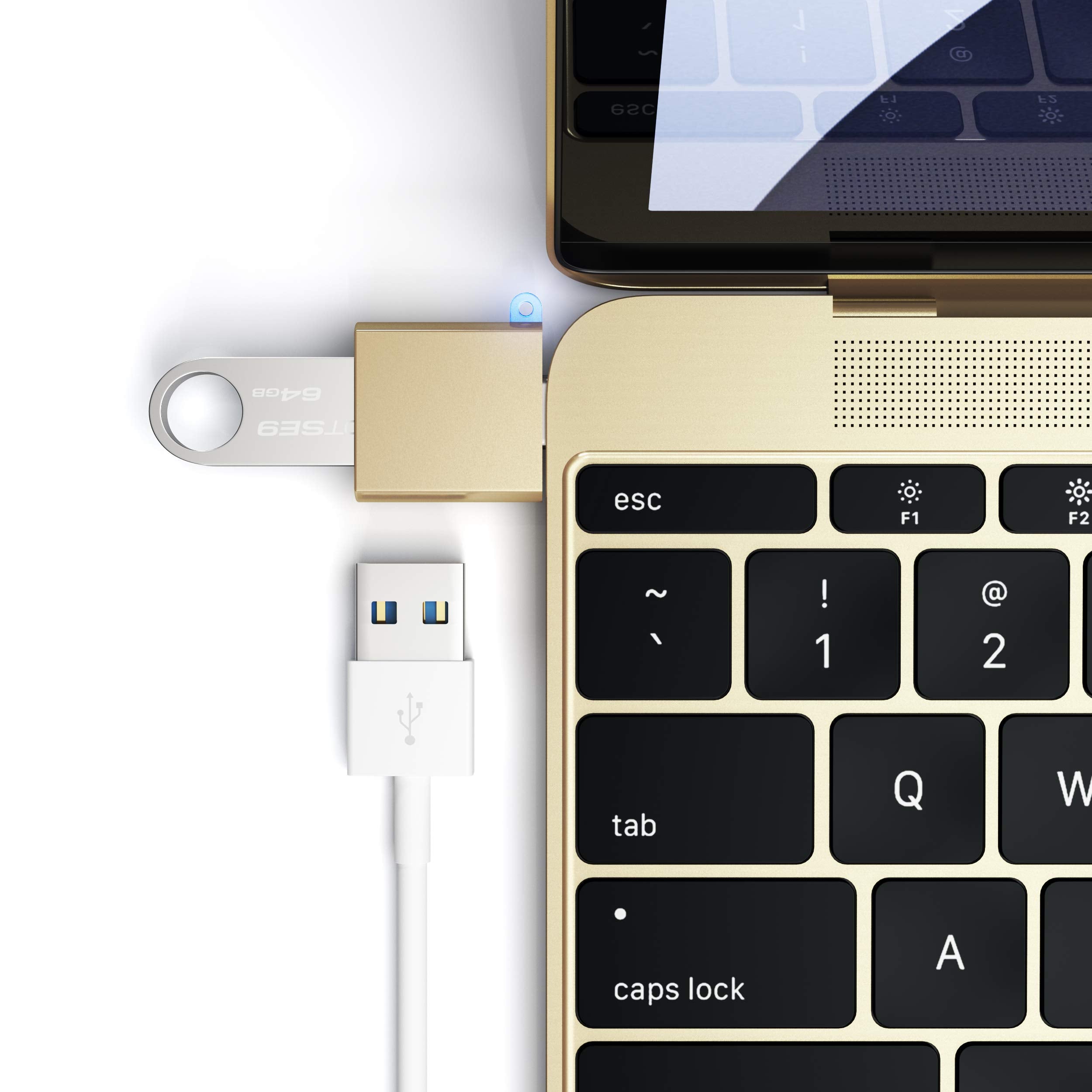Satechi Usb C To Usb A Adapter, Usb C Male To Usb A 3.0 Female Connector, Usbc To Usba Converter, Compatible With Macbook Pro/Air, Ipad Pro/Air/Mini, For Type C Laptops, Tablets, Phones (Gold)