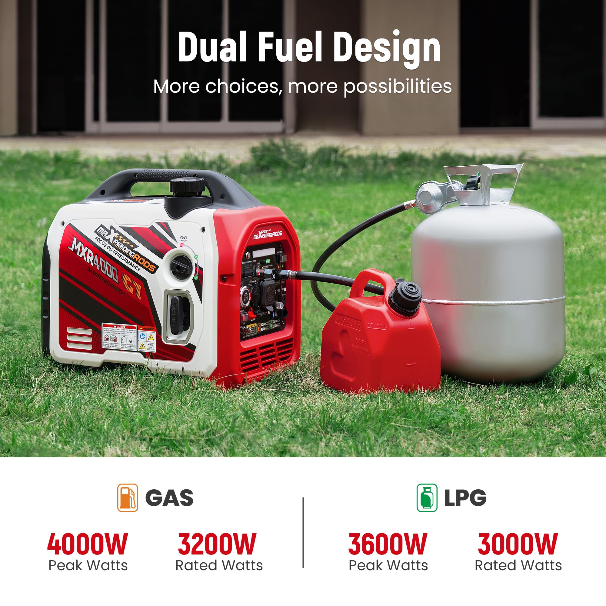 Maxpeedingrods 4000 Watt Dual Fuel Inverter Generator With Bluetooth Control Start And Display, Rv Ready, Electric Start, Quiet