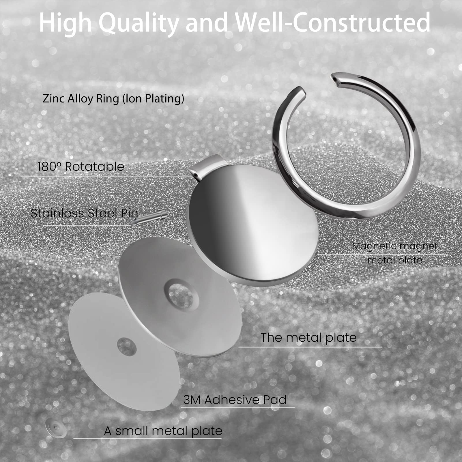 Obhei Metal Cell Phone Ring Holder Finger Ring Stand, 360 Degree Rotation Ring Kickstand Grip Holder For Magnetic Car Mount, Sil