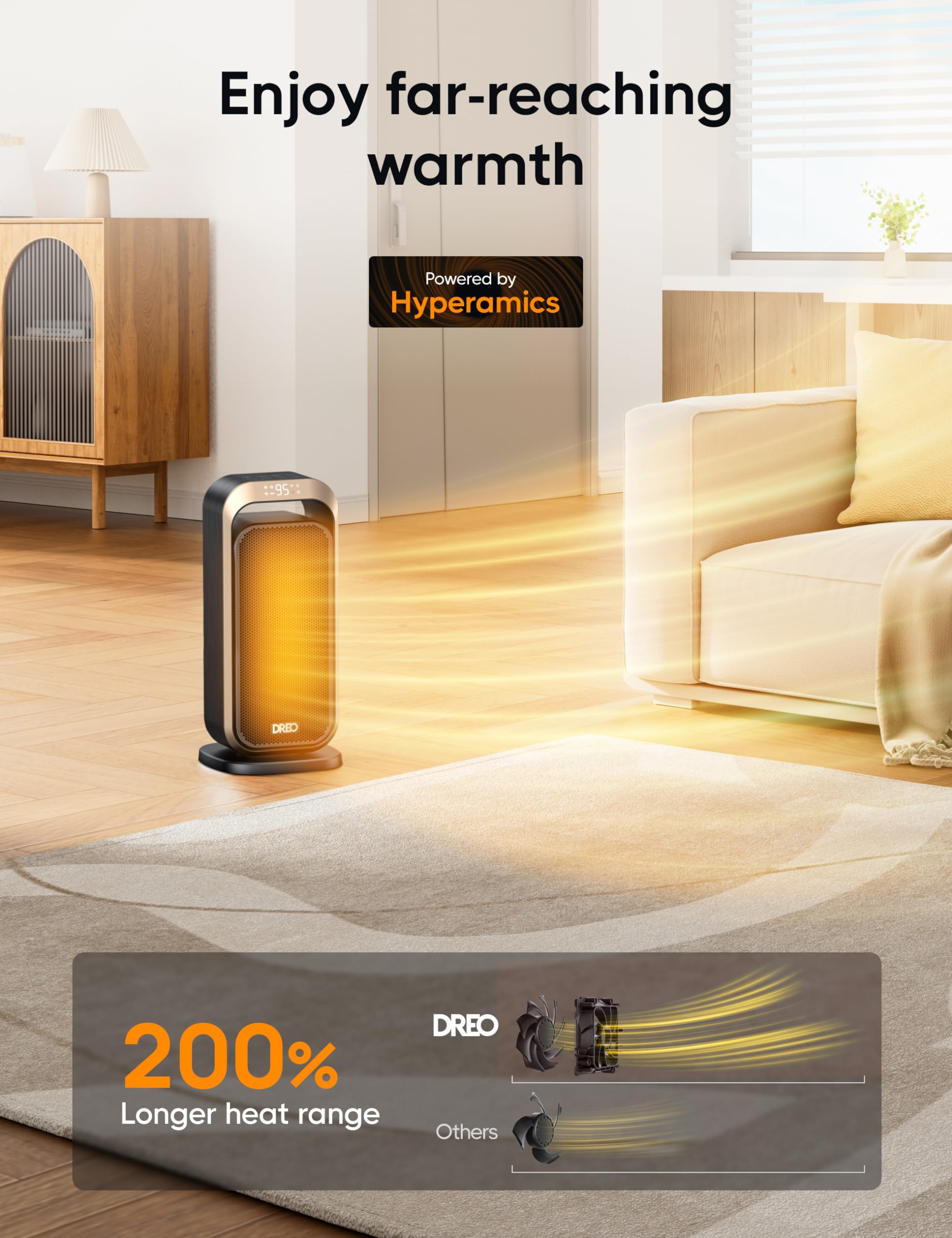 Dreo Space Heaters For Indoor Use, Portable Heater With 70Oscillation, 1500W Electric Heater With Thermostat, Fast Safety, Remot
