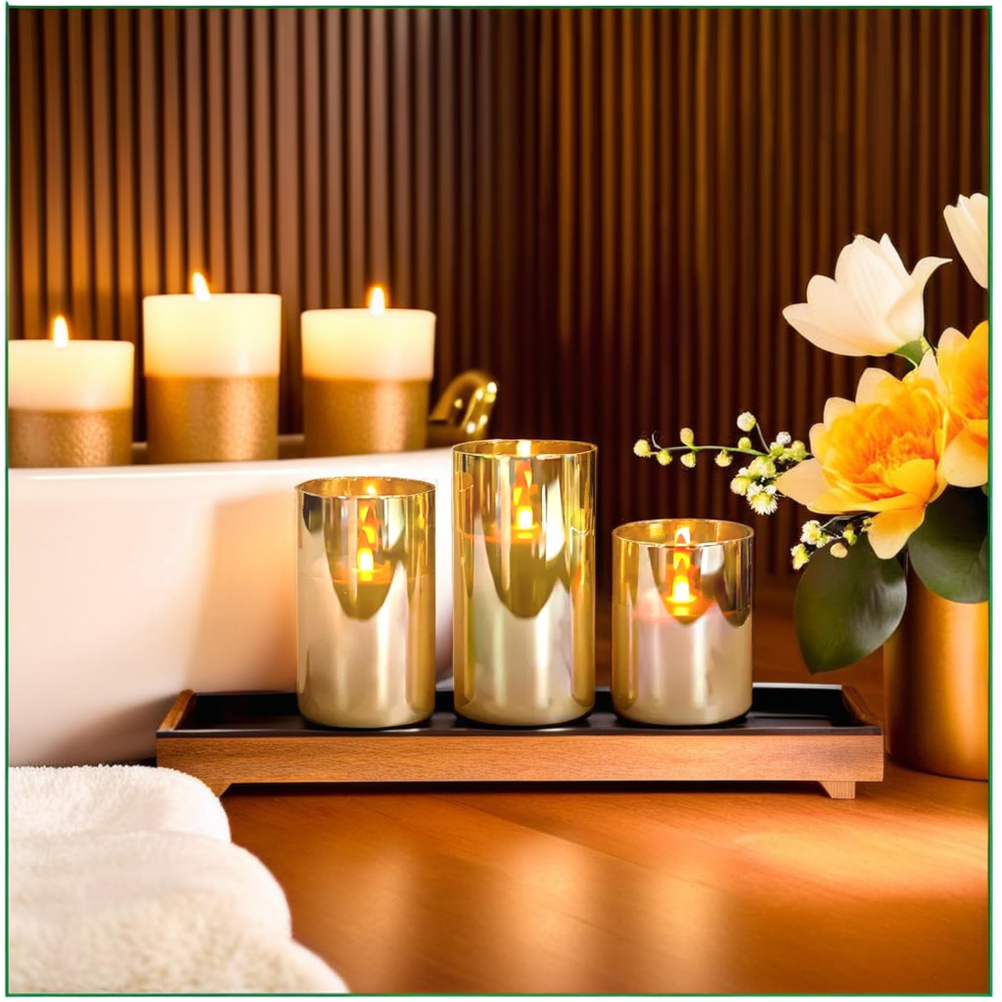 Niceme Radiance Evanescing Flameless Candles With Remote, 3 Pack Glass Battery Operated Candles With Timer, Real Wax Glass Led C