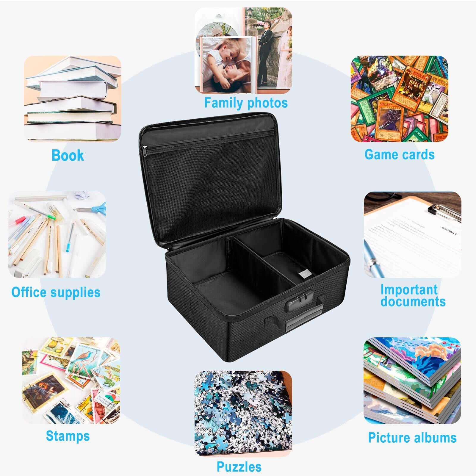 Engpow Fireproof Photo Storage Box With Lock,Photo Box Organizer With Divider&Mesh Bag,Collapsible Portable Photo Storage Contai