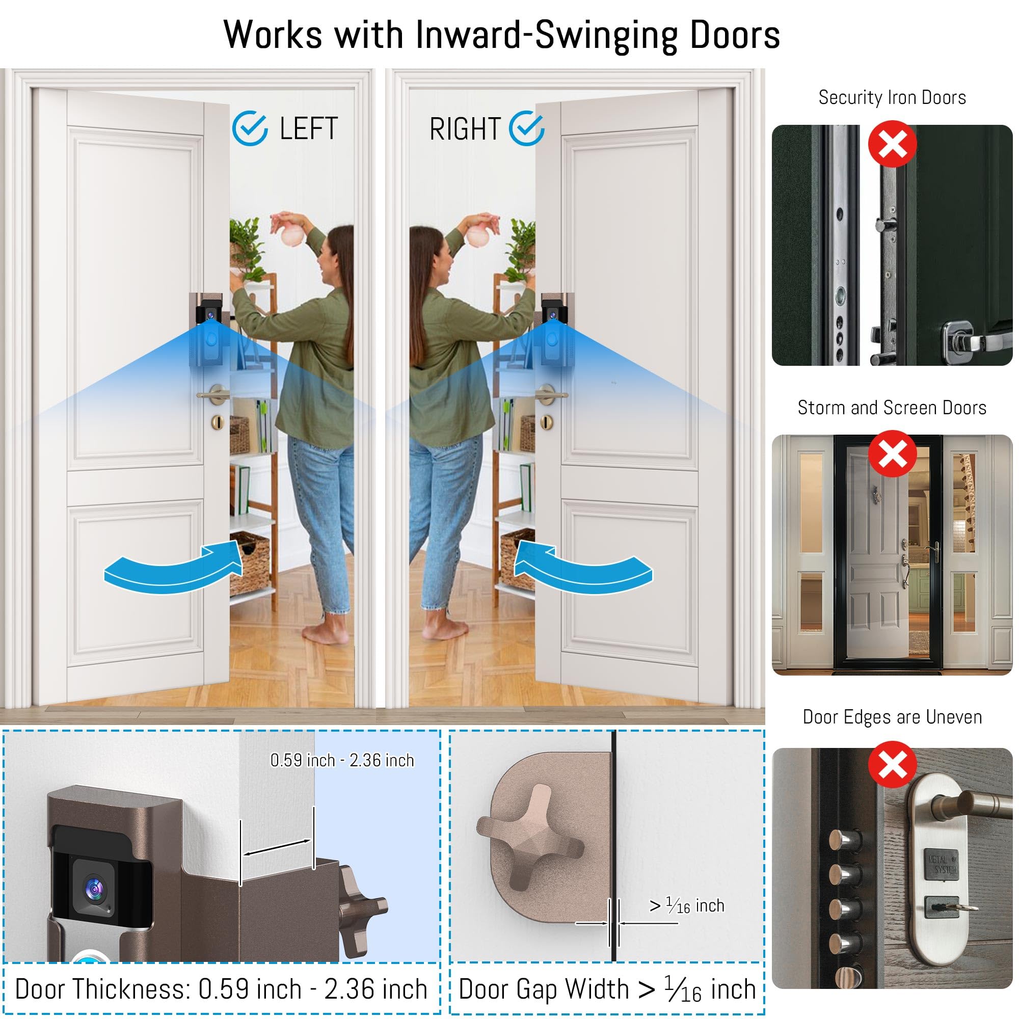 Anti Theft Ring Doorbell Mount: Metal Ring Apartment Door Mount Blink Doorbell Camera Holder No Drill   Renter Friendly Ring Doo