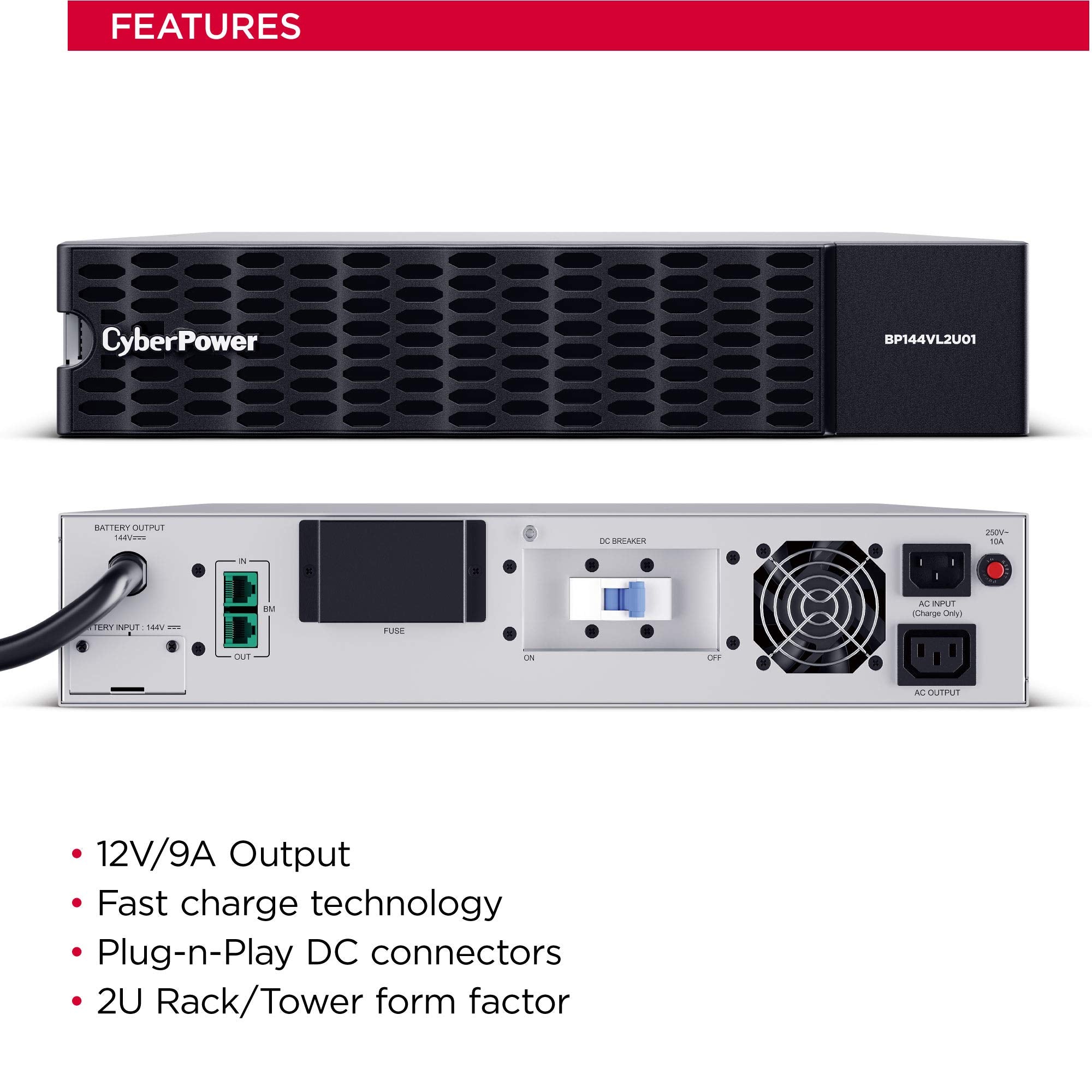 Cyberpower Bp144Vl2U01 Extended Battery Module, 12V/9A, 2U Rack/Tower, Ul Certified