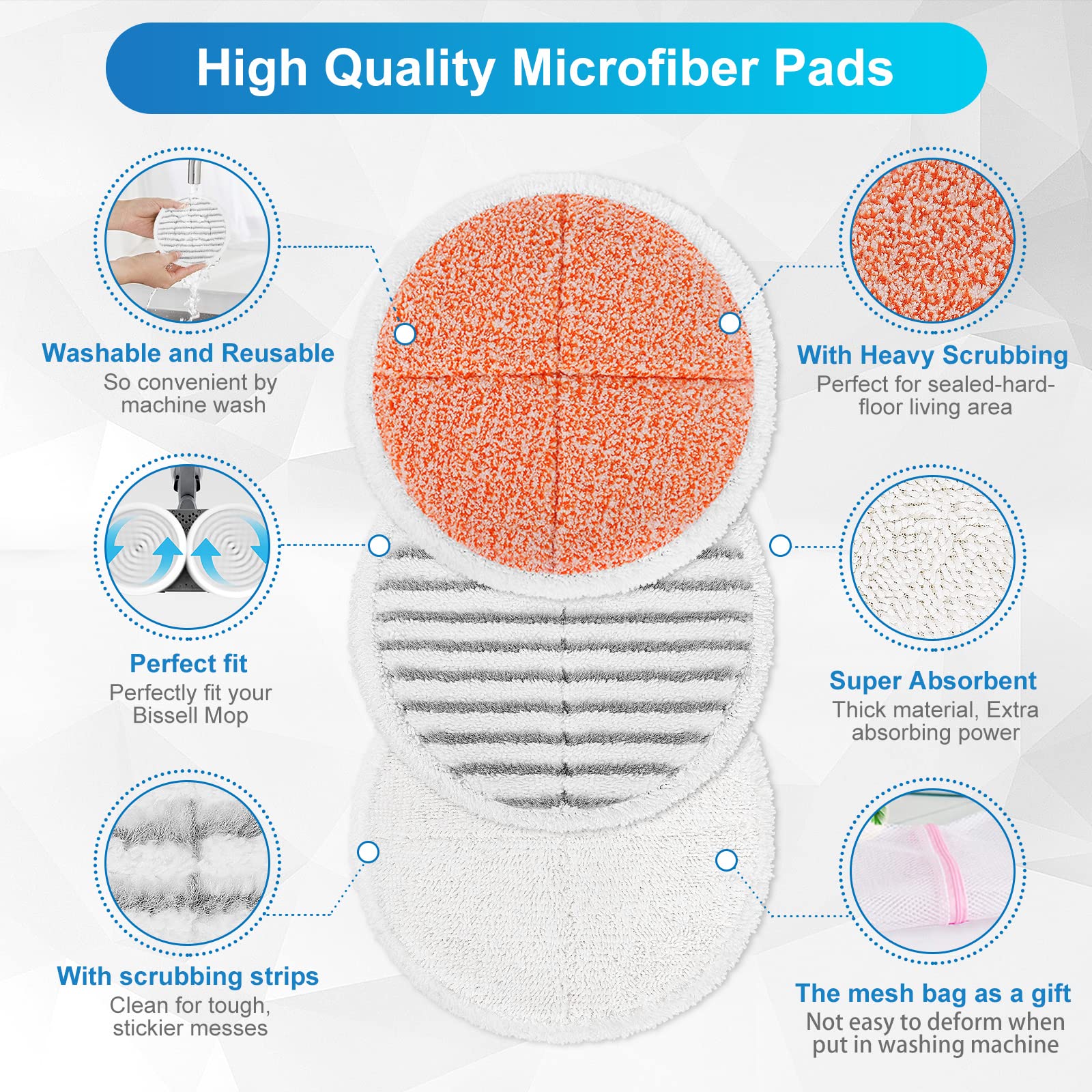 Keepow Spinwave Replacement Pads Compatible With Bissell Spinwave Powered Hard Floor Mop 2039 Series, 20399, 2039A, 2307, 2315A,