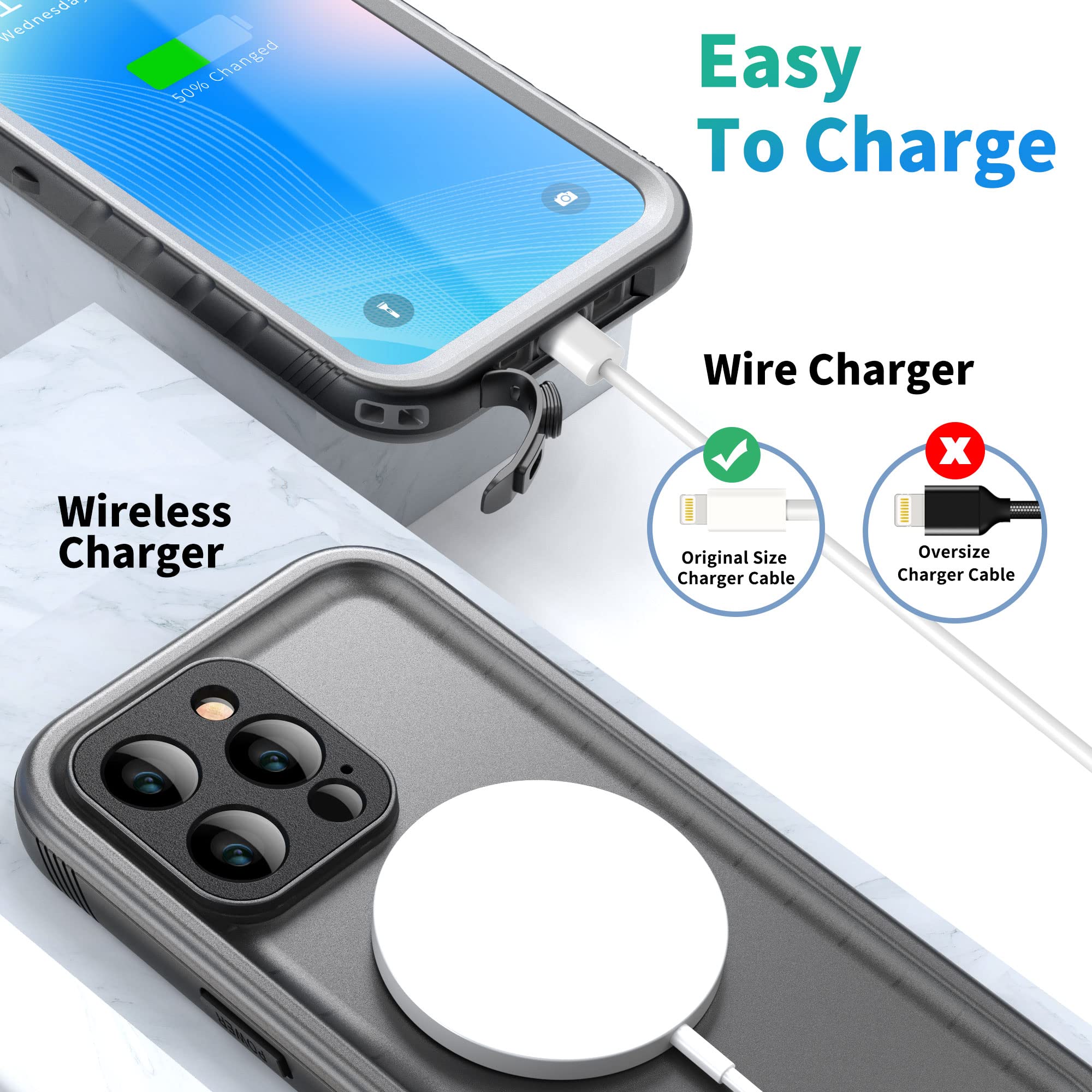 SPORTLINK Waterproof Case for iPhone 14 Pro Max - Built-in Screen Protector IP68 Shockproof Black 6.7 Inch
