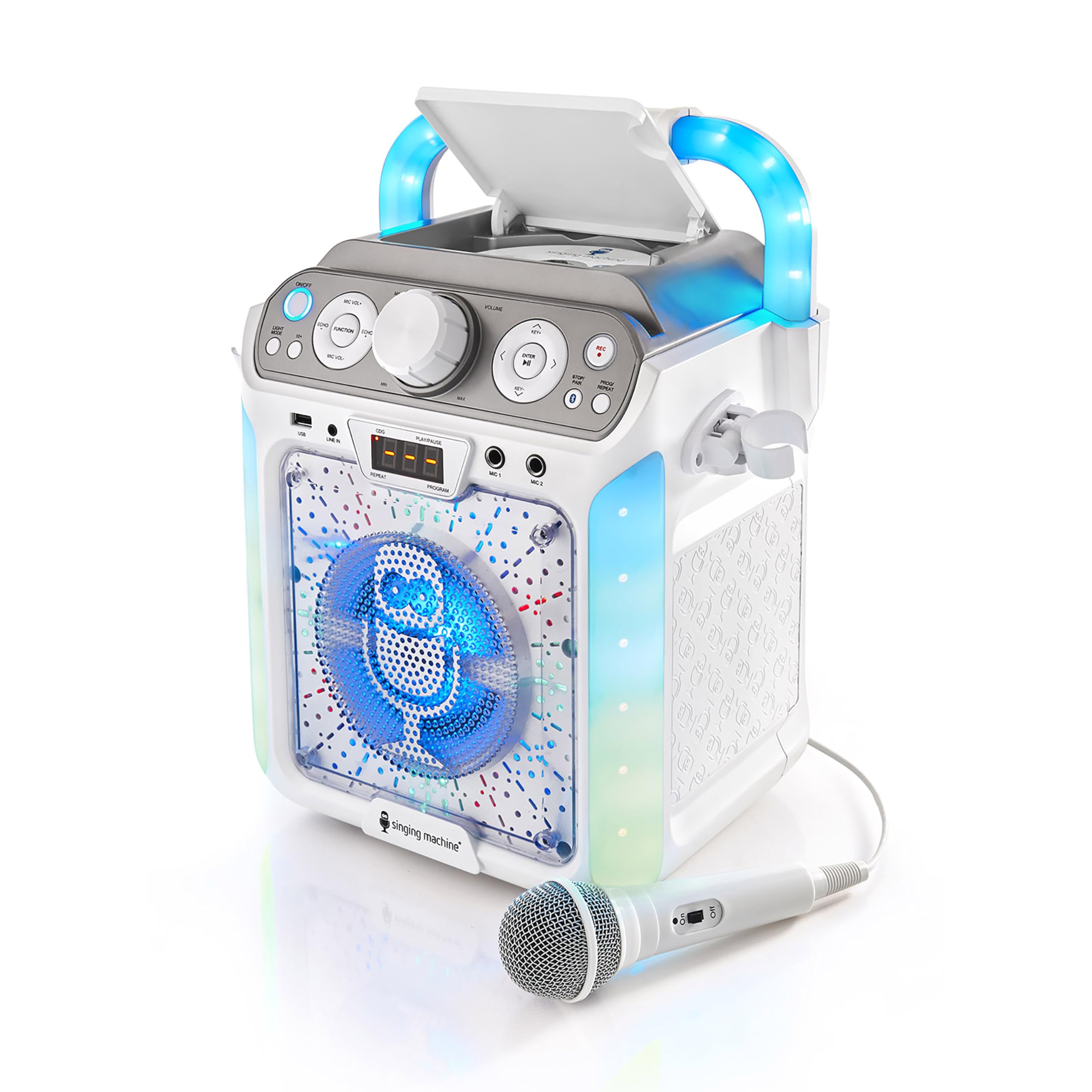 Singing Machine Sml682Btw Groove Cube Karaoke Player With Bluetooth And Echo Control, White