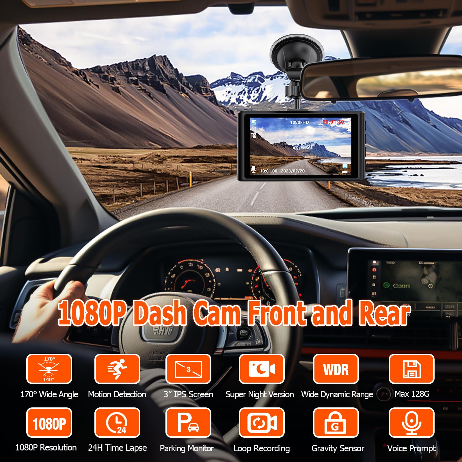 1080P Dash Cam Front And Rear With 32Gb Sd Card, Diamond Lark Dual Dash Camera For Cars, 3    Ips Display Dashcam With Type C Po