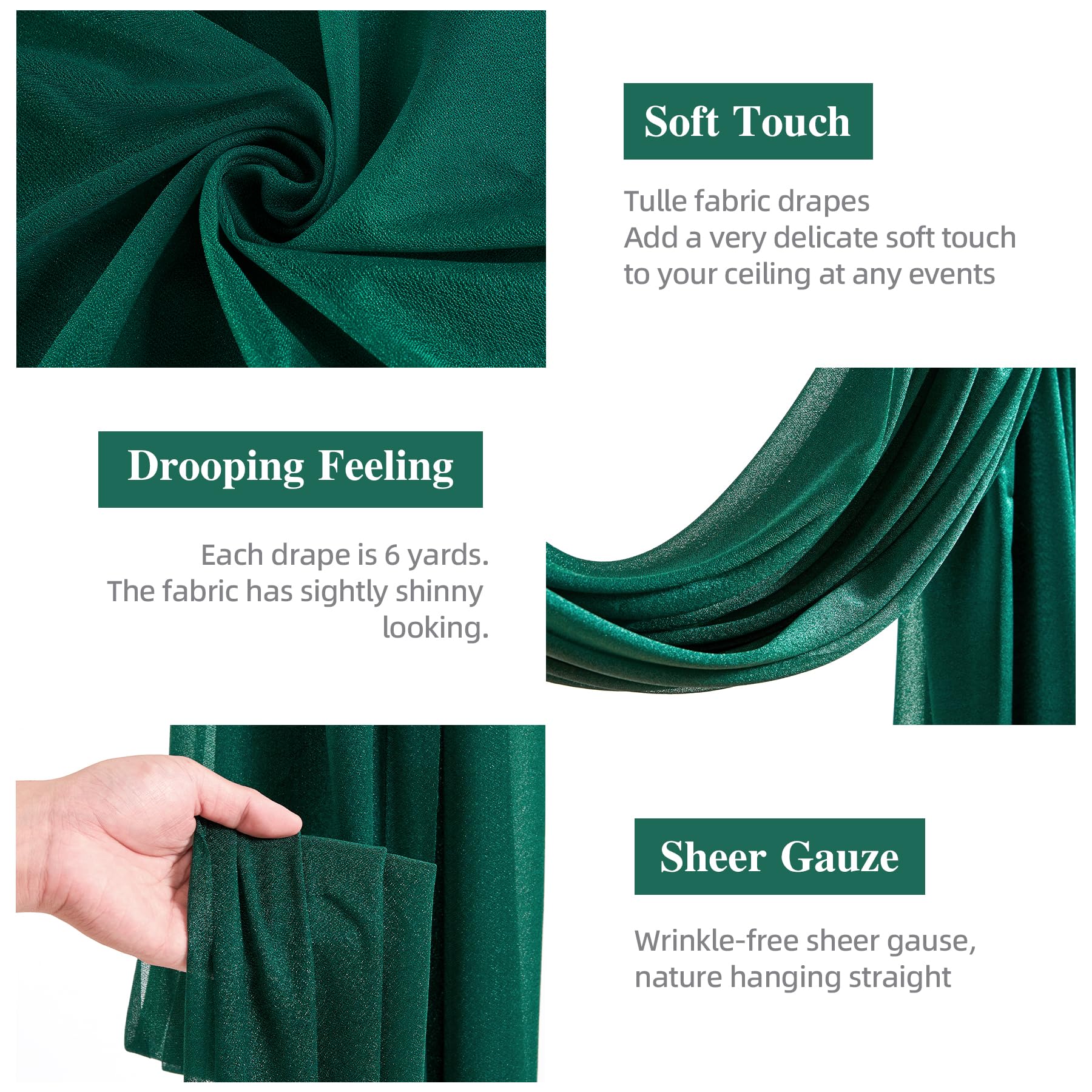 Wedding Arch Draping Fabric, 2 Panels 28 X 19Ft Emerald Green Arch Drapes Sheer Backdrop Curtain For Wedding Ceremony Party Ceil